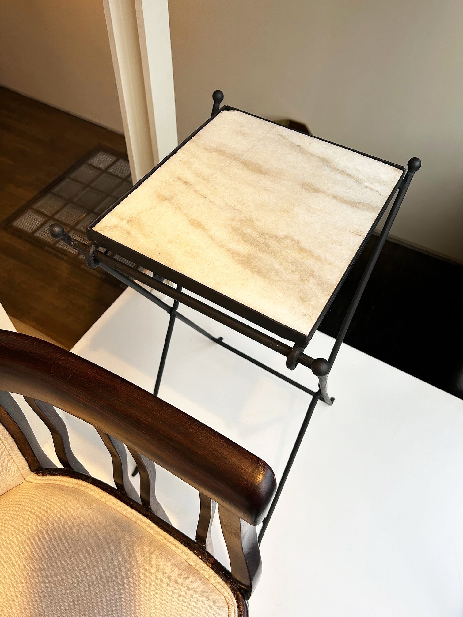 Pair of Iron and Marble Side Tables