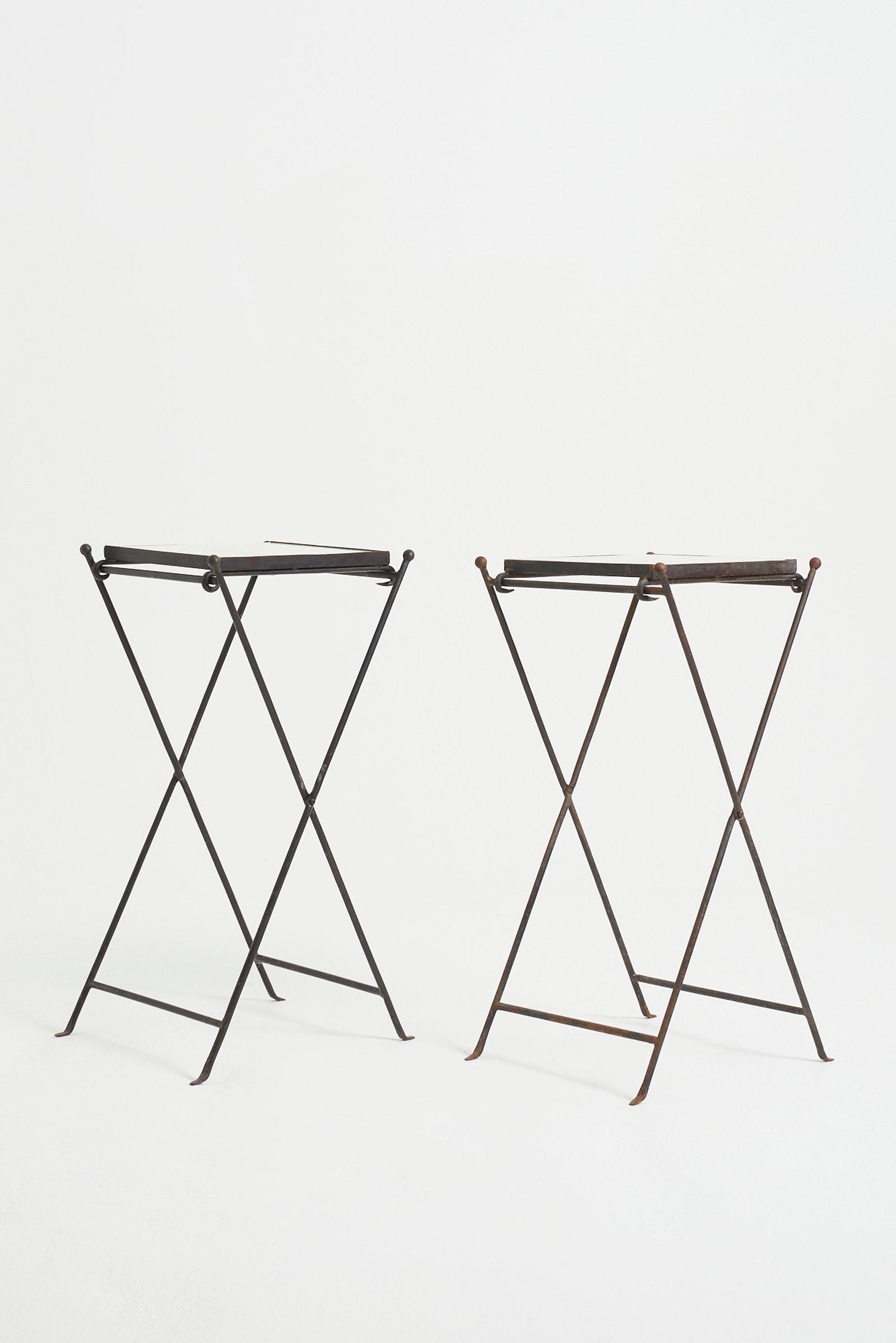 Pair of Iron and Marble Side Tables