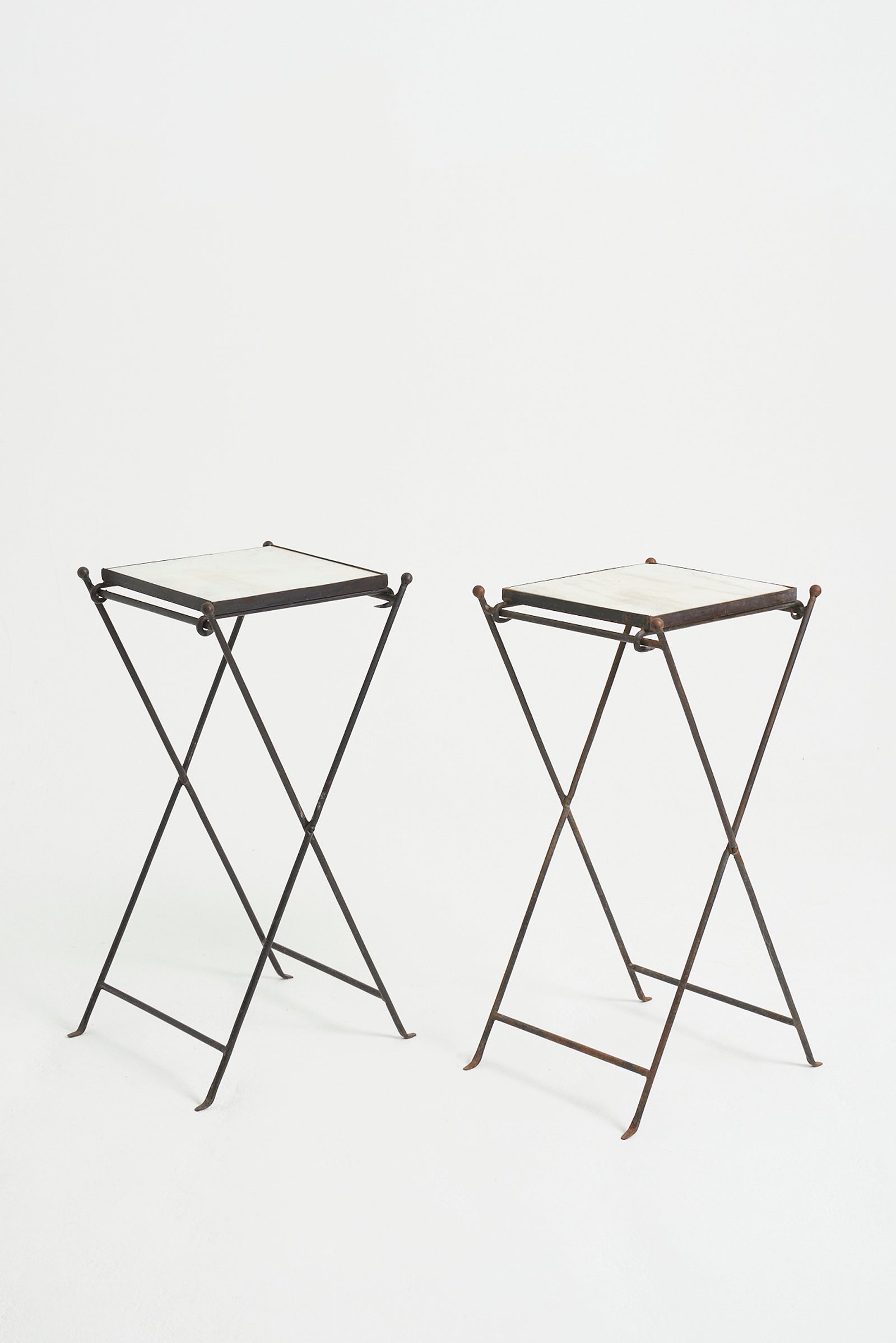 Pair of Iron and Marble Side Tables