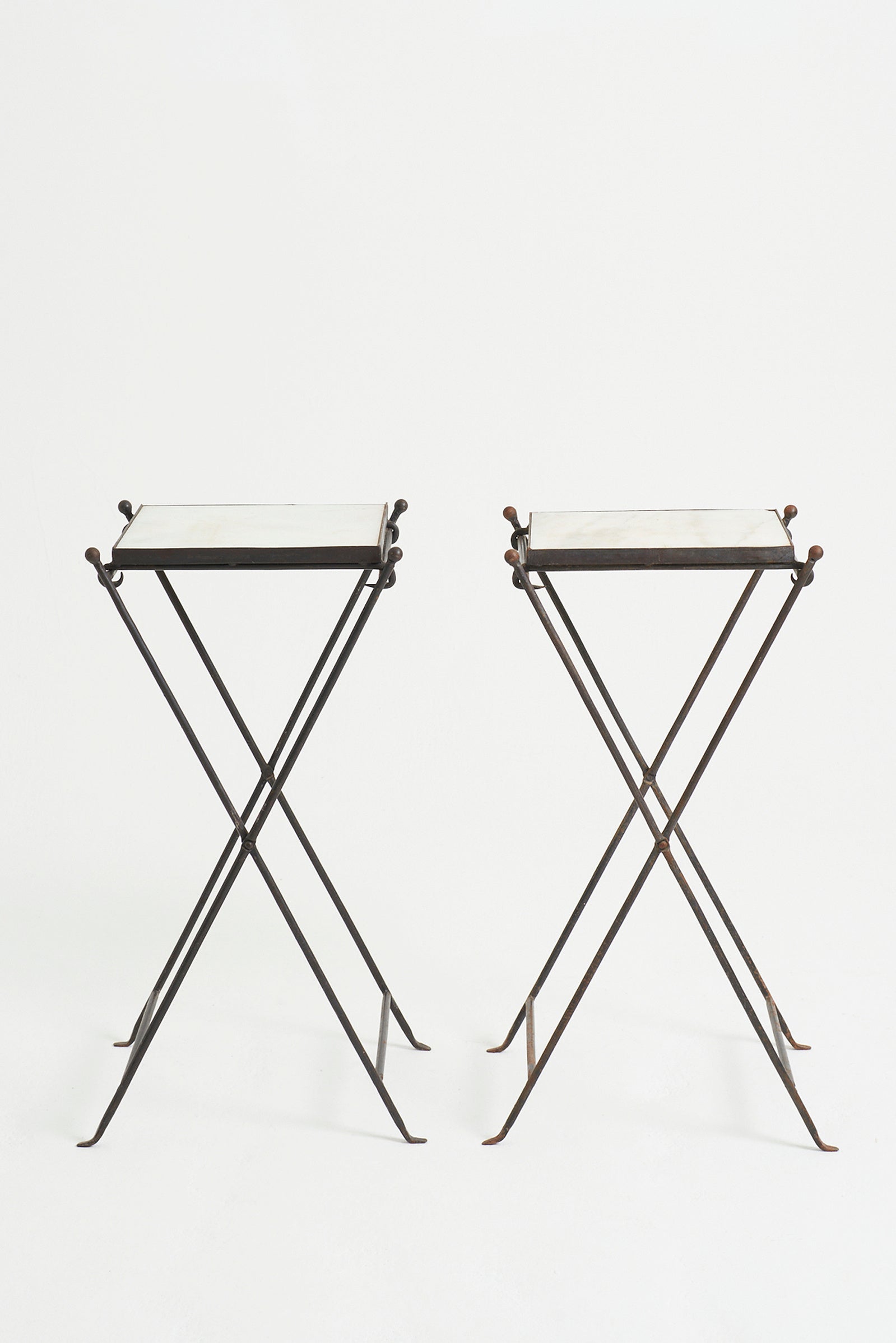 Pair of Iron and Marble Side Tables