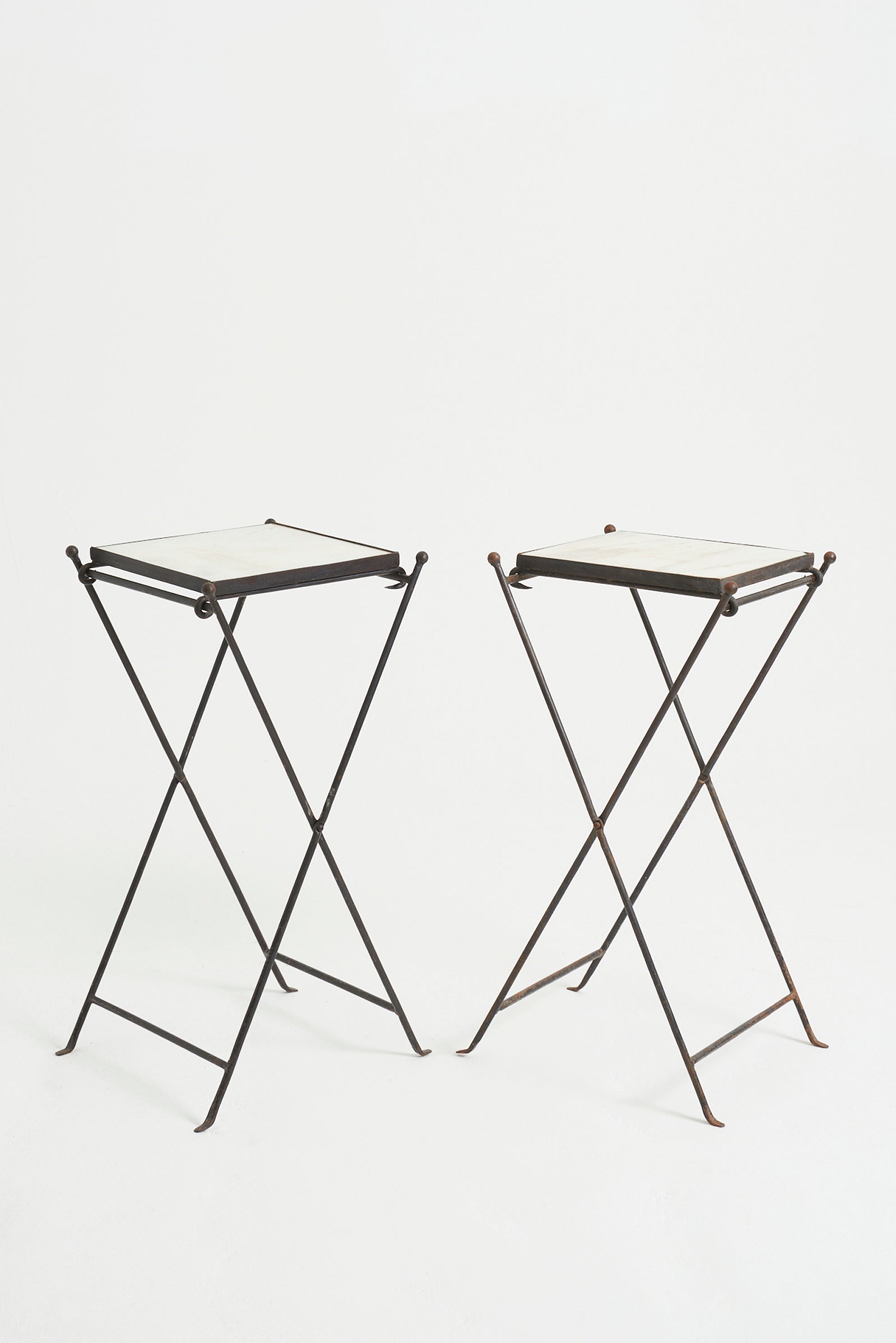 8852- Pair of Iron and Marble Side Tables
