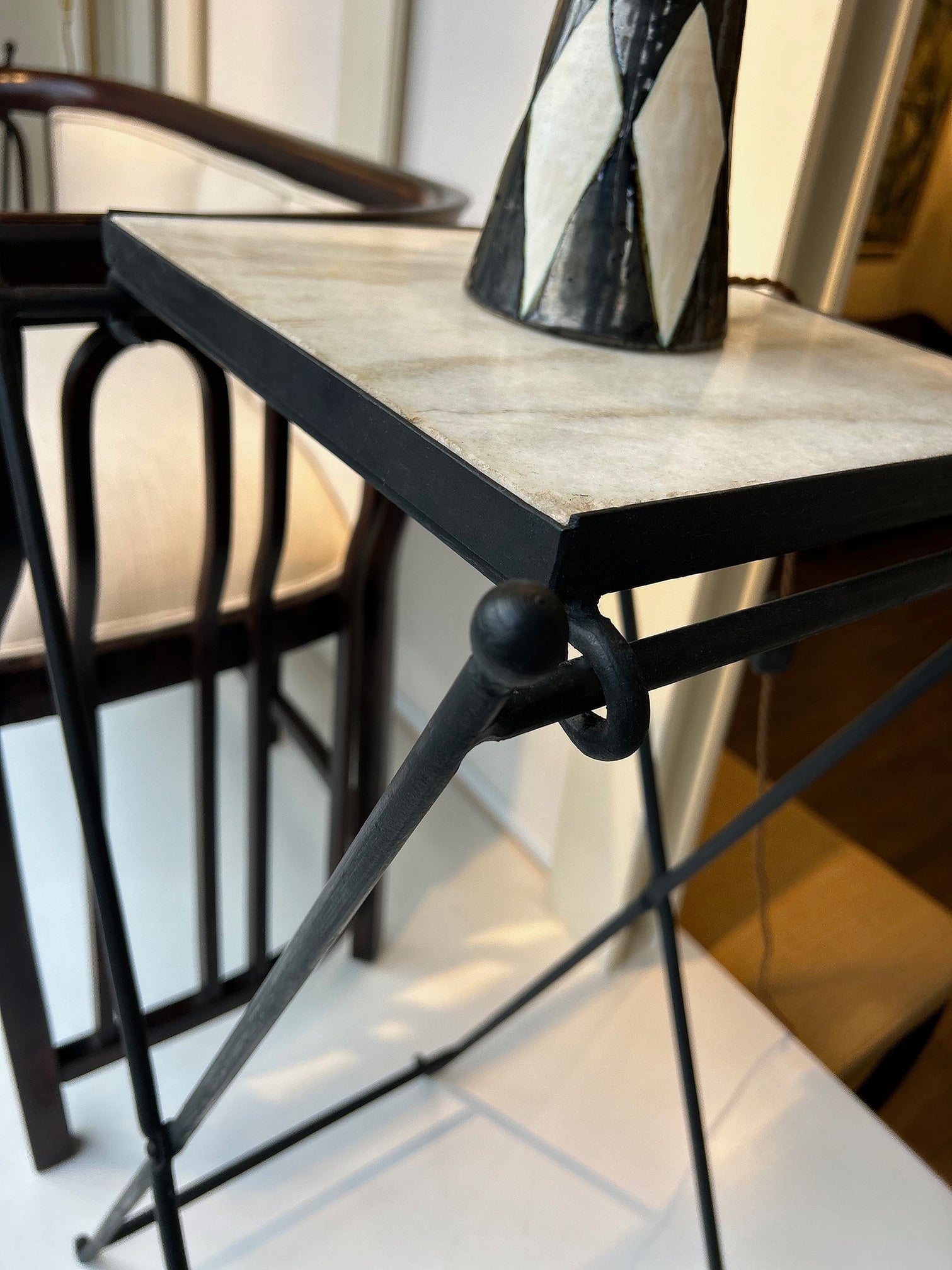Pair of Iron and Marble Side Tables