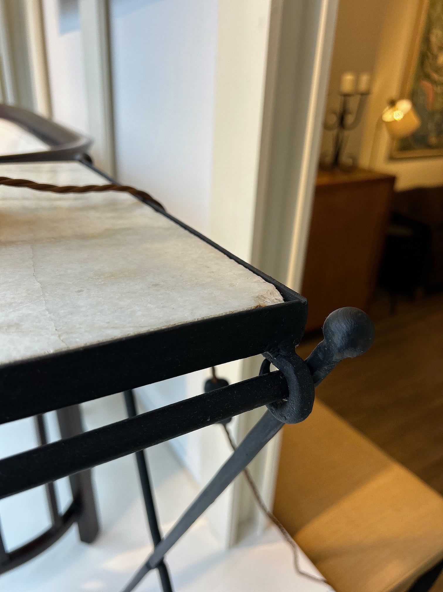 Pair of Iron and Marble Side Tables