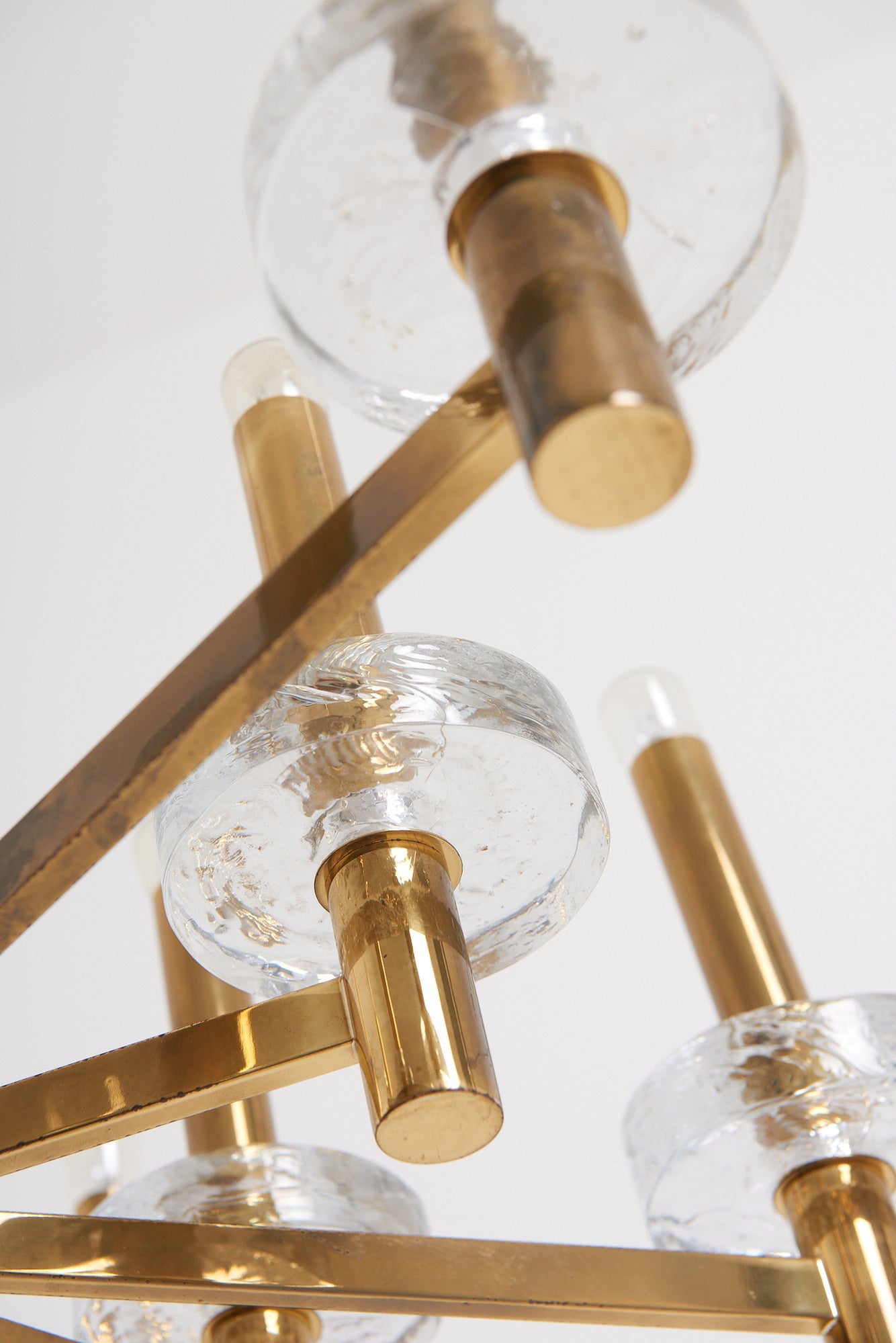 Brass and Glass Ceiling Light by Gaetano Sciolari