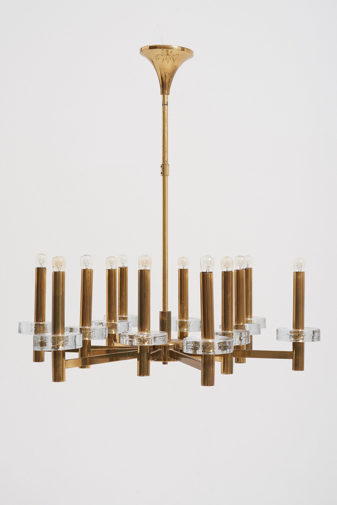 Brass and Glass Ceiling Light by Gaetano Sciolari