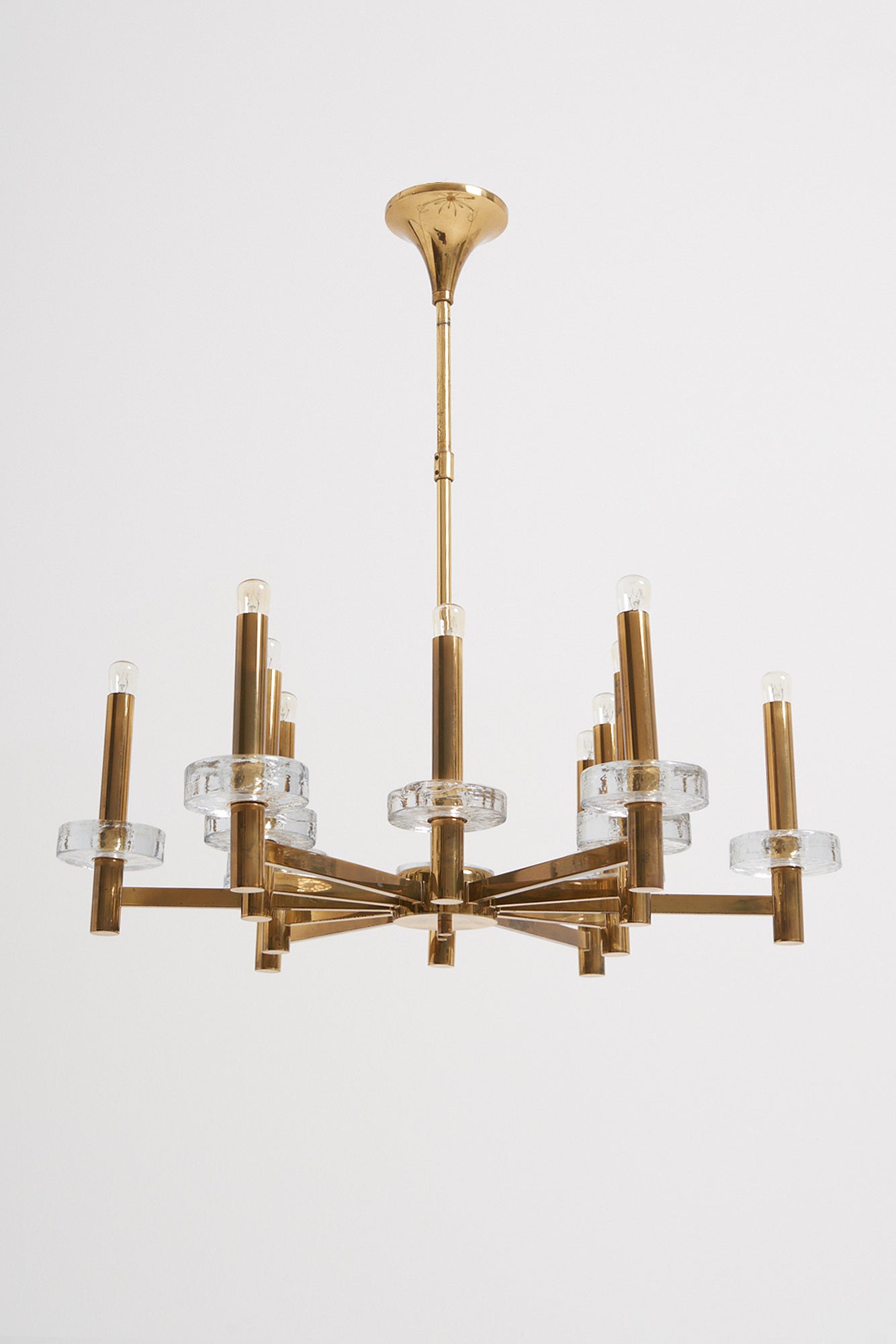 Brass and Glass Ceiling Light by Gaetano Sciolari