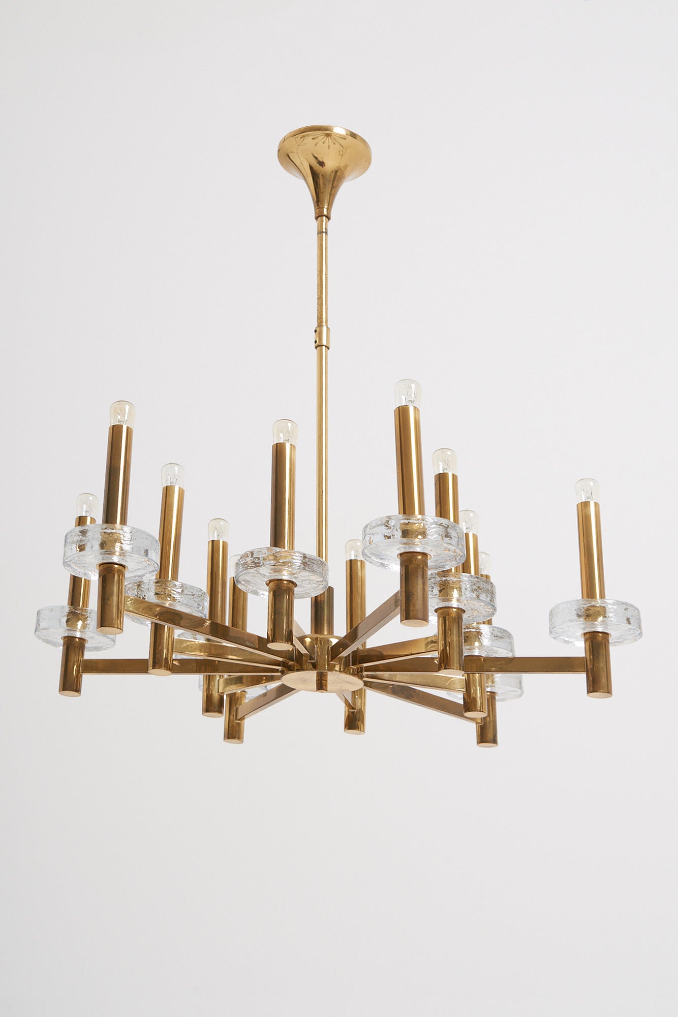 Brass and Glass Ceiling Light by Gaetano Sciolari
