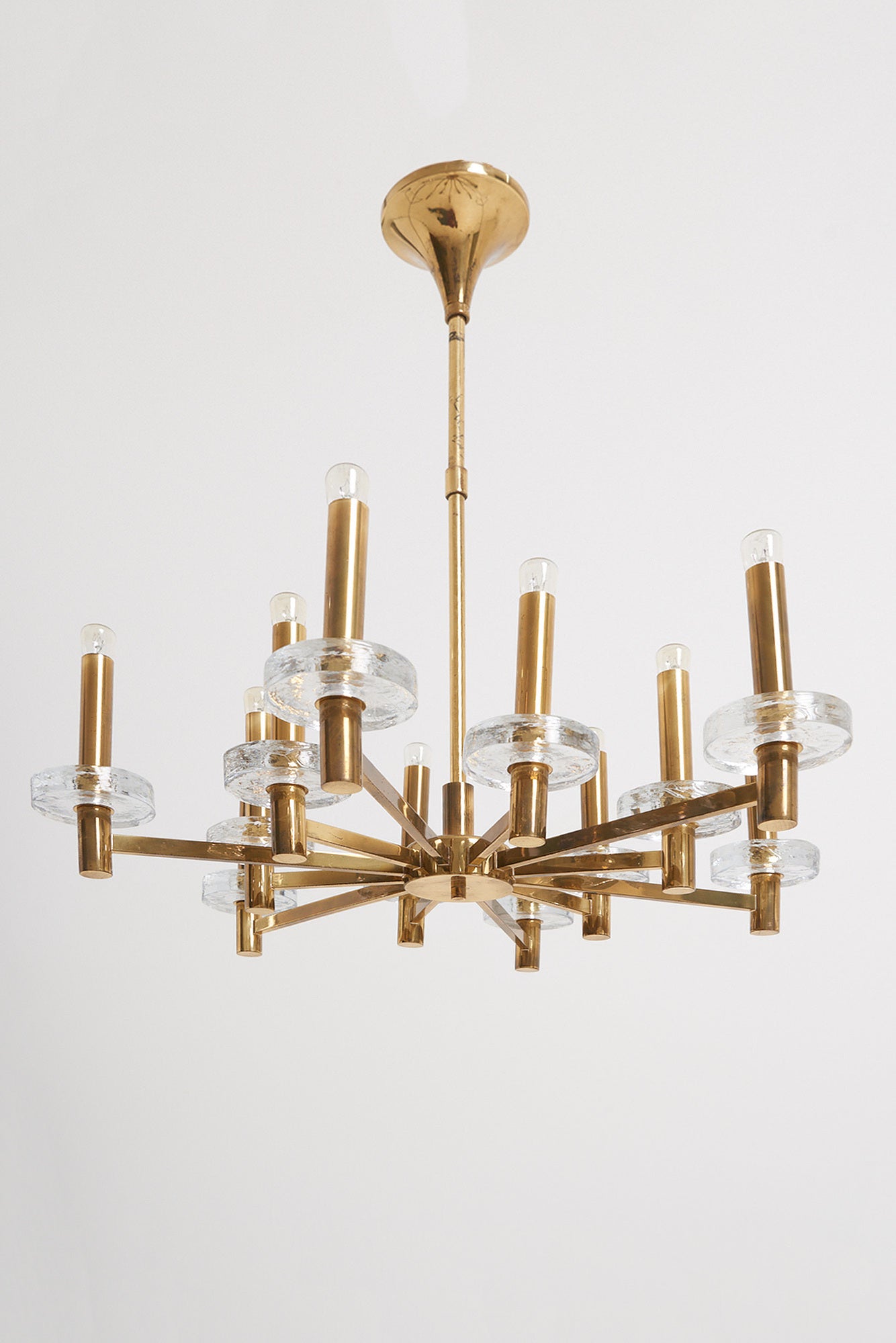 8883- Brass and Glass Ceiling Light by Gaetano Sciolari