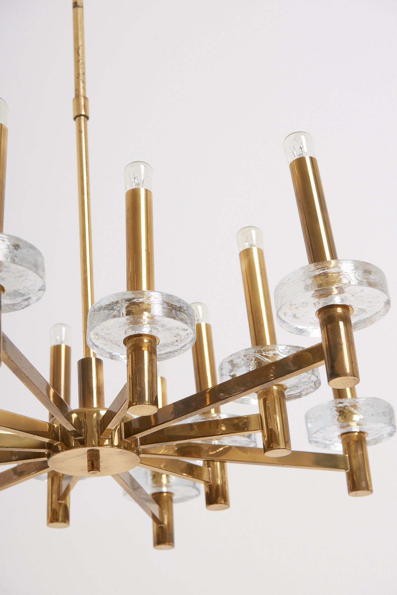 Brass and Glass Ceiling Light by Gaetano Sciolari