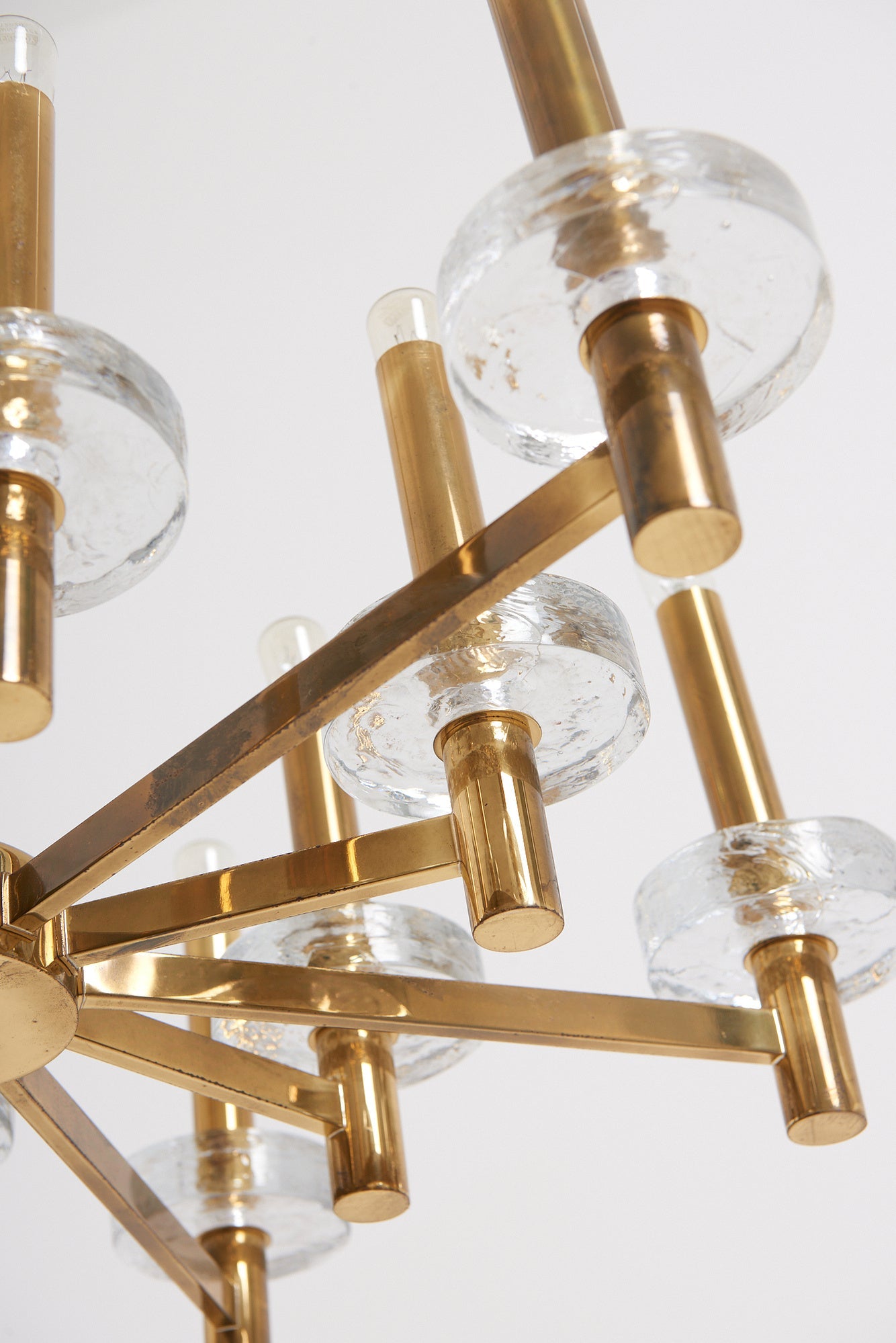 Brass and Glass Ceiling Light by Gaetano Sciolari