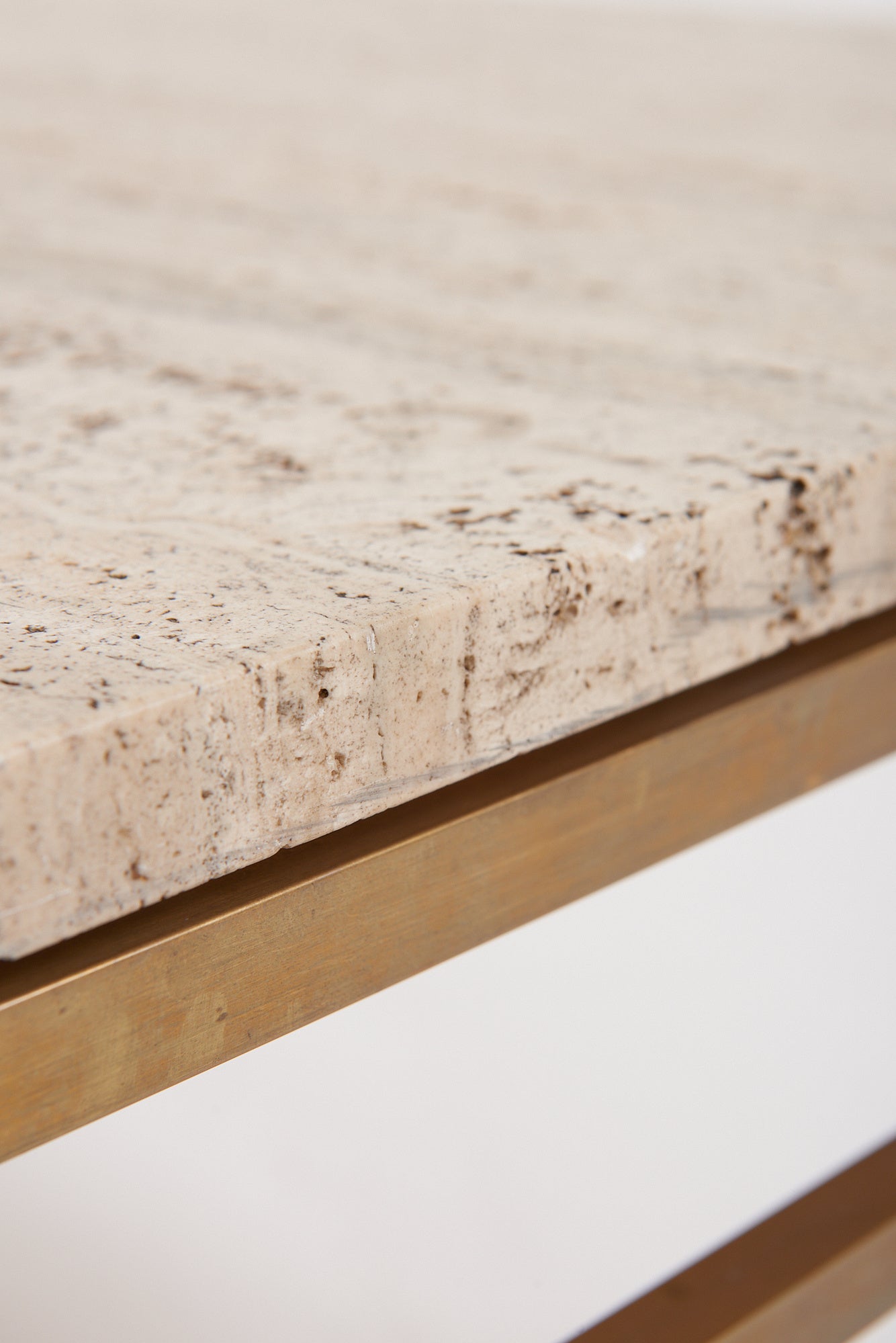 Travertine and Brass Coffee Table