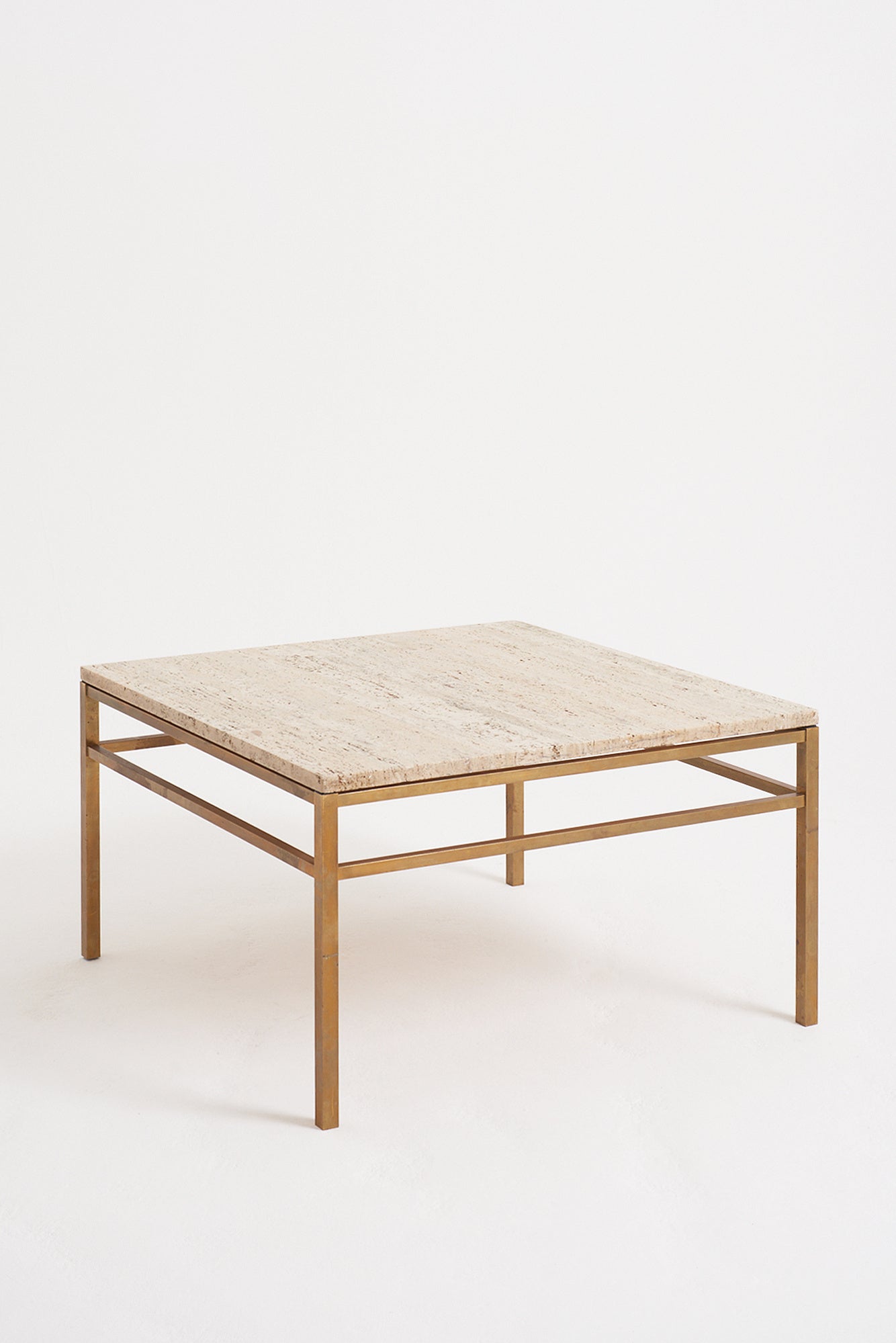8896- Travertine and Brass Coffee Table