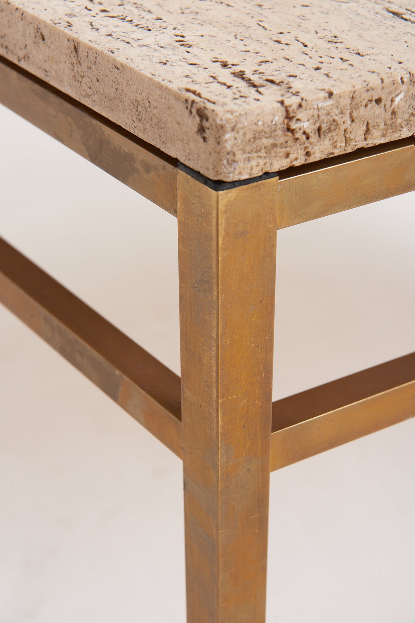 Travertine and Brass Coffee Table