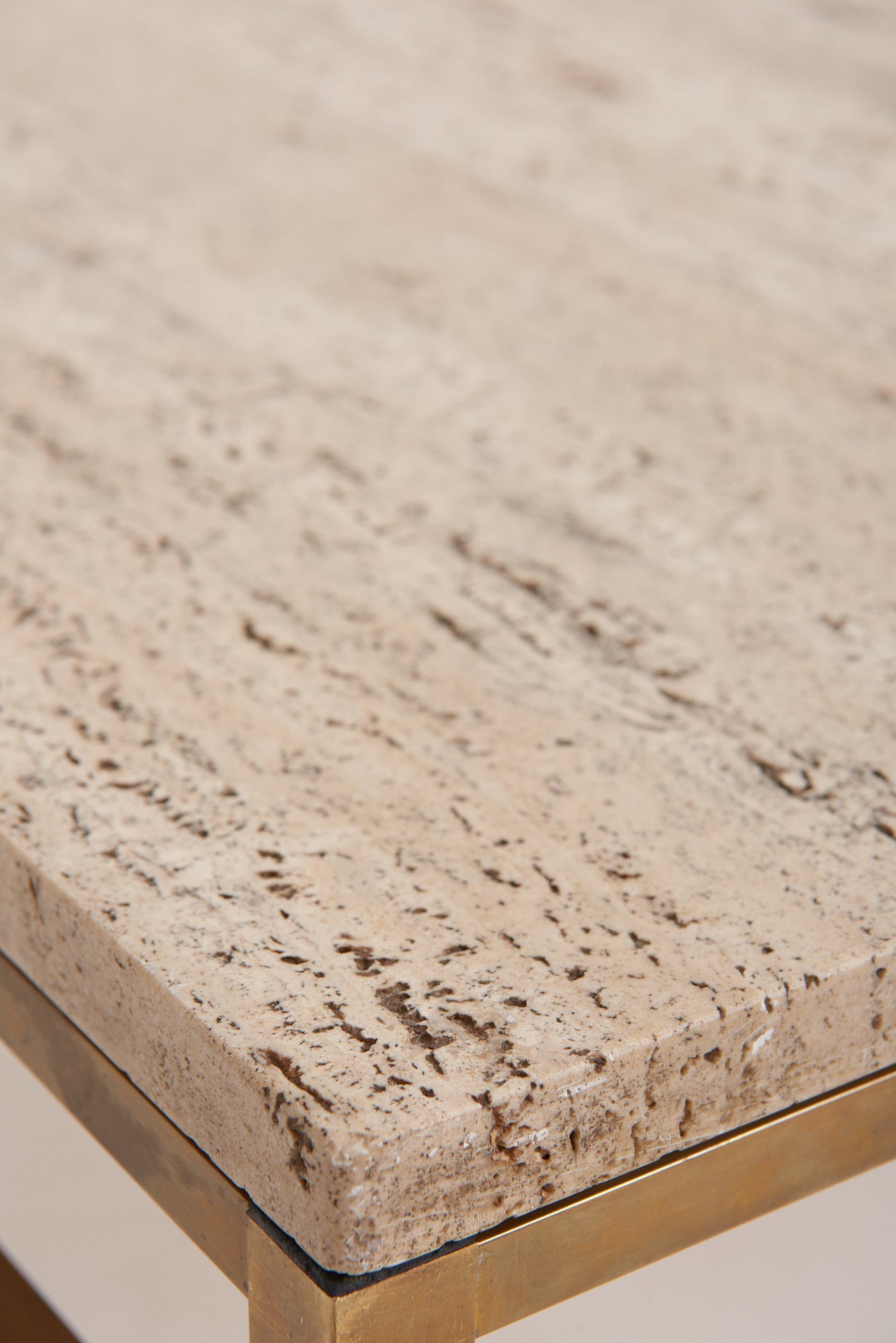 Travertine and Brass Coffee Table