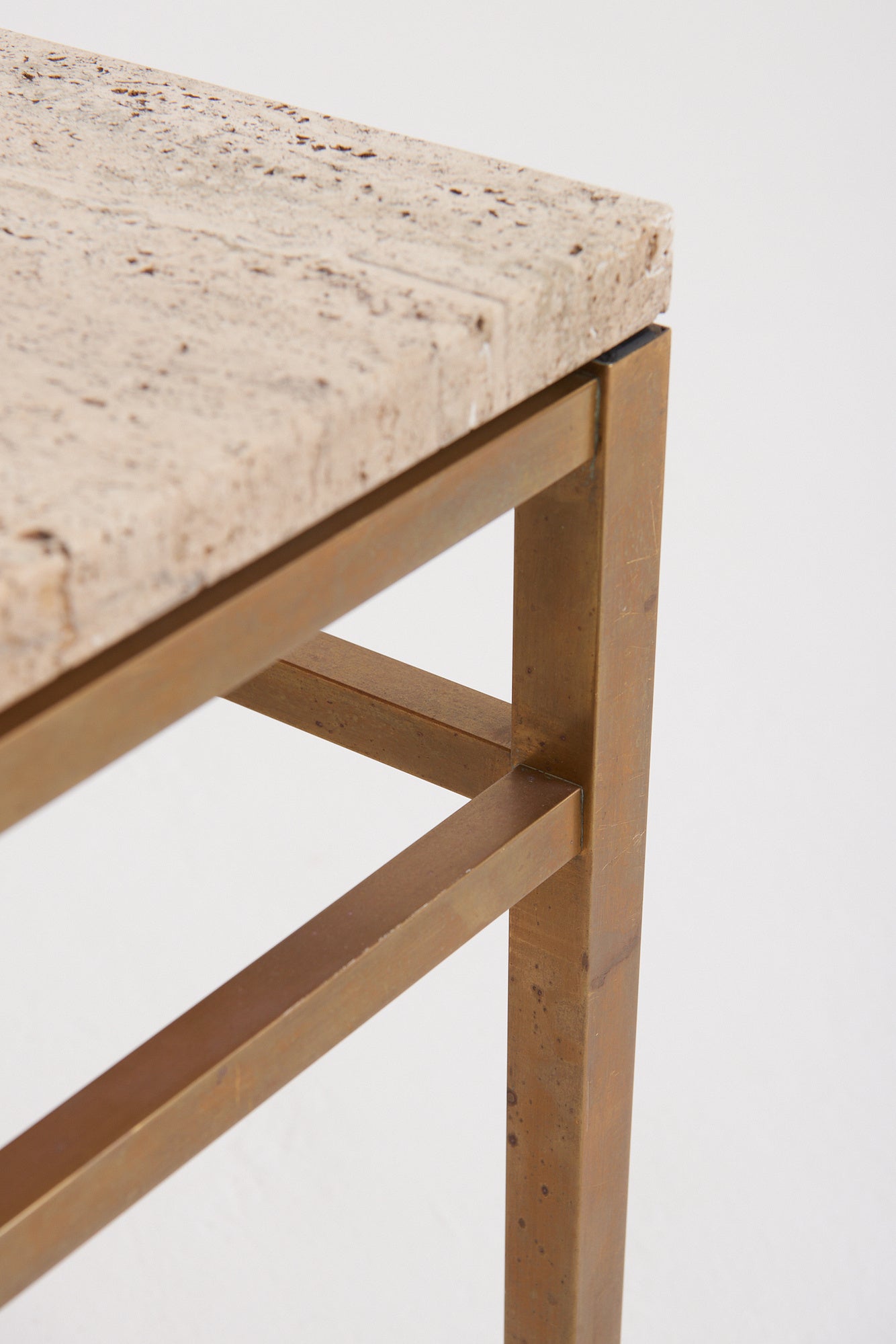 Travertine and Brass Coffee Table