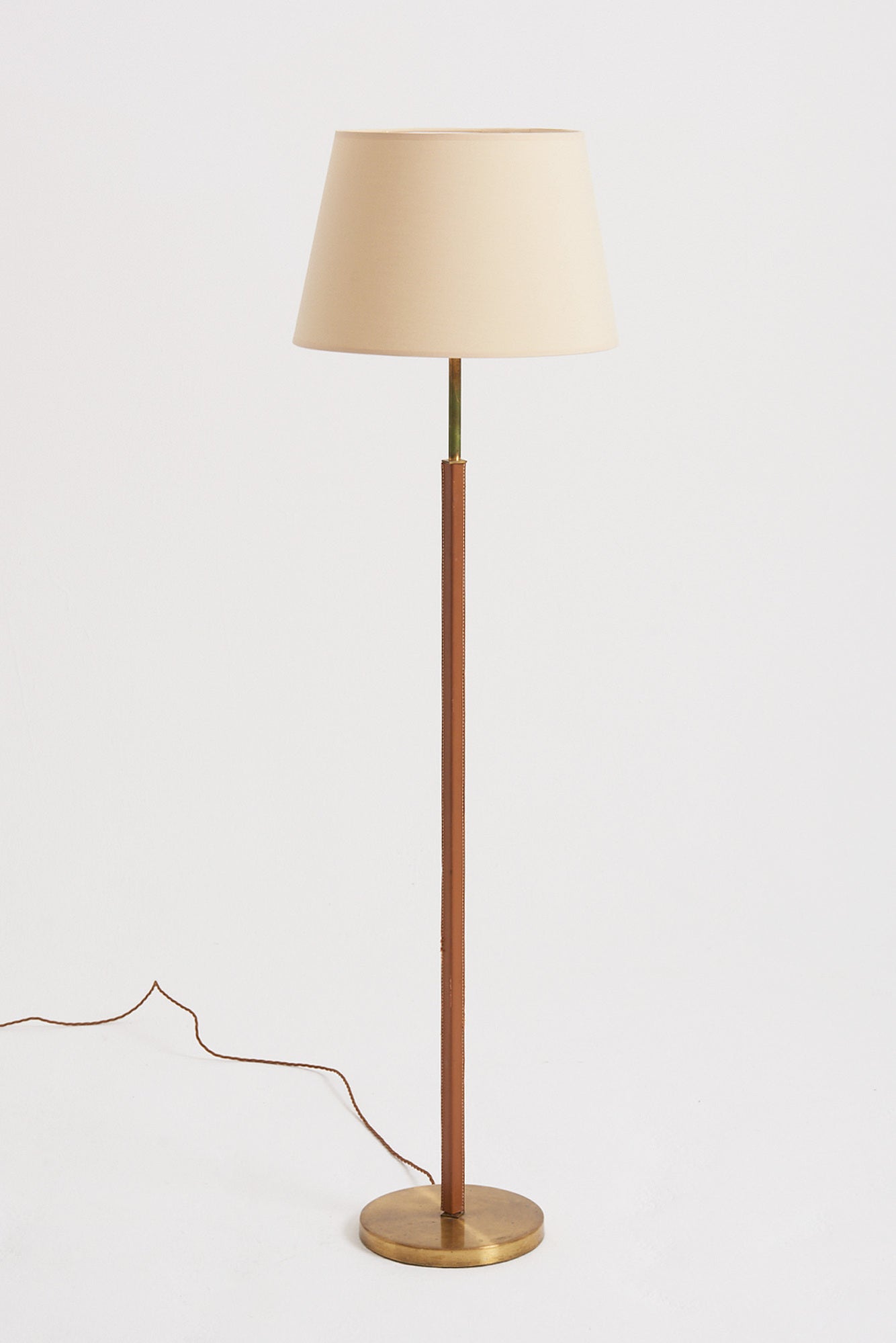 8900- Brass and Faux Leather Floor Lamp