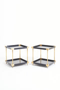 8973- Pair of Black and Brass Side Tables