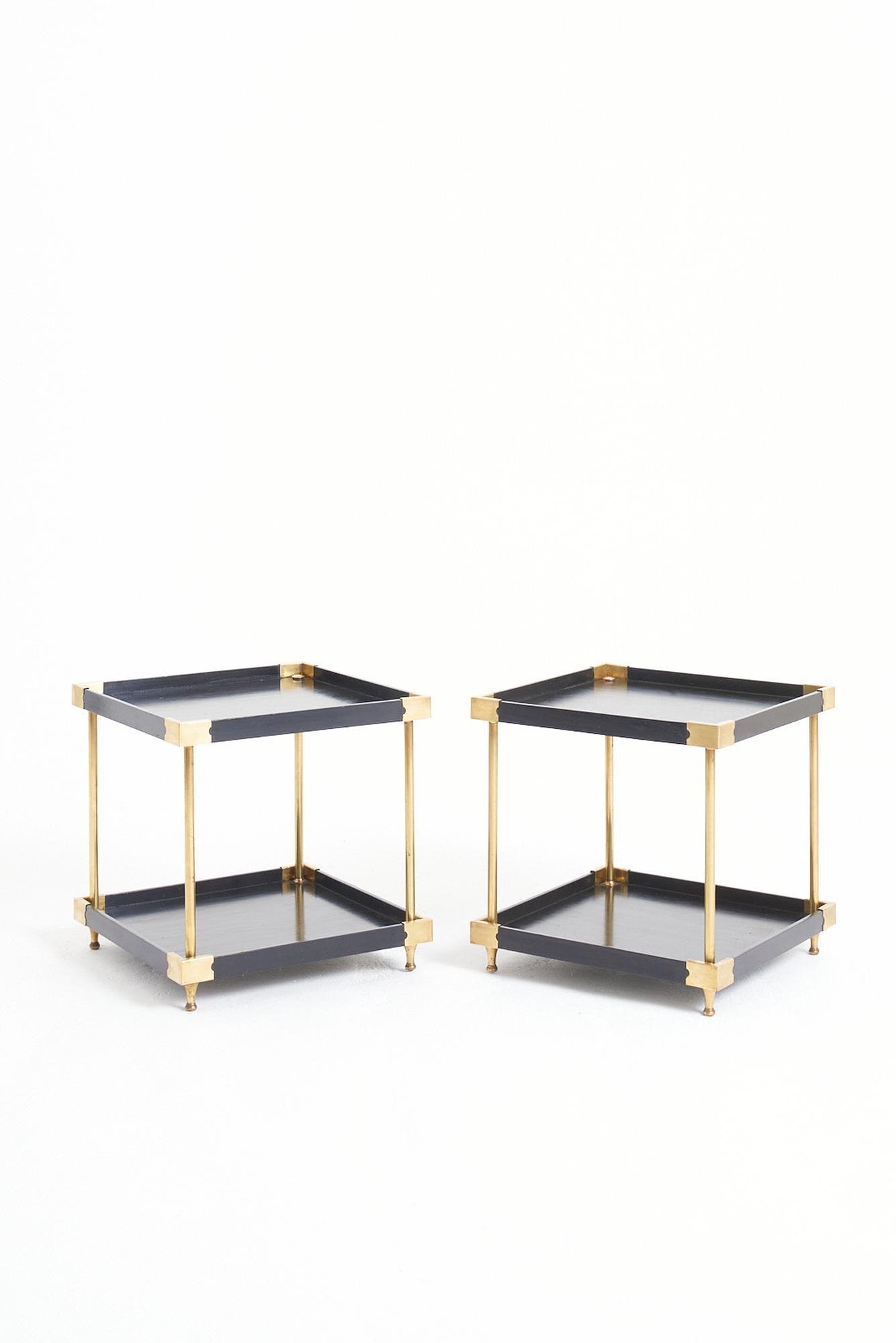 8973- Pair of Black and Brass Side Tables