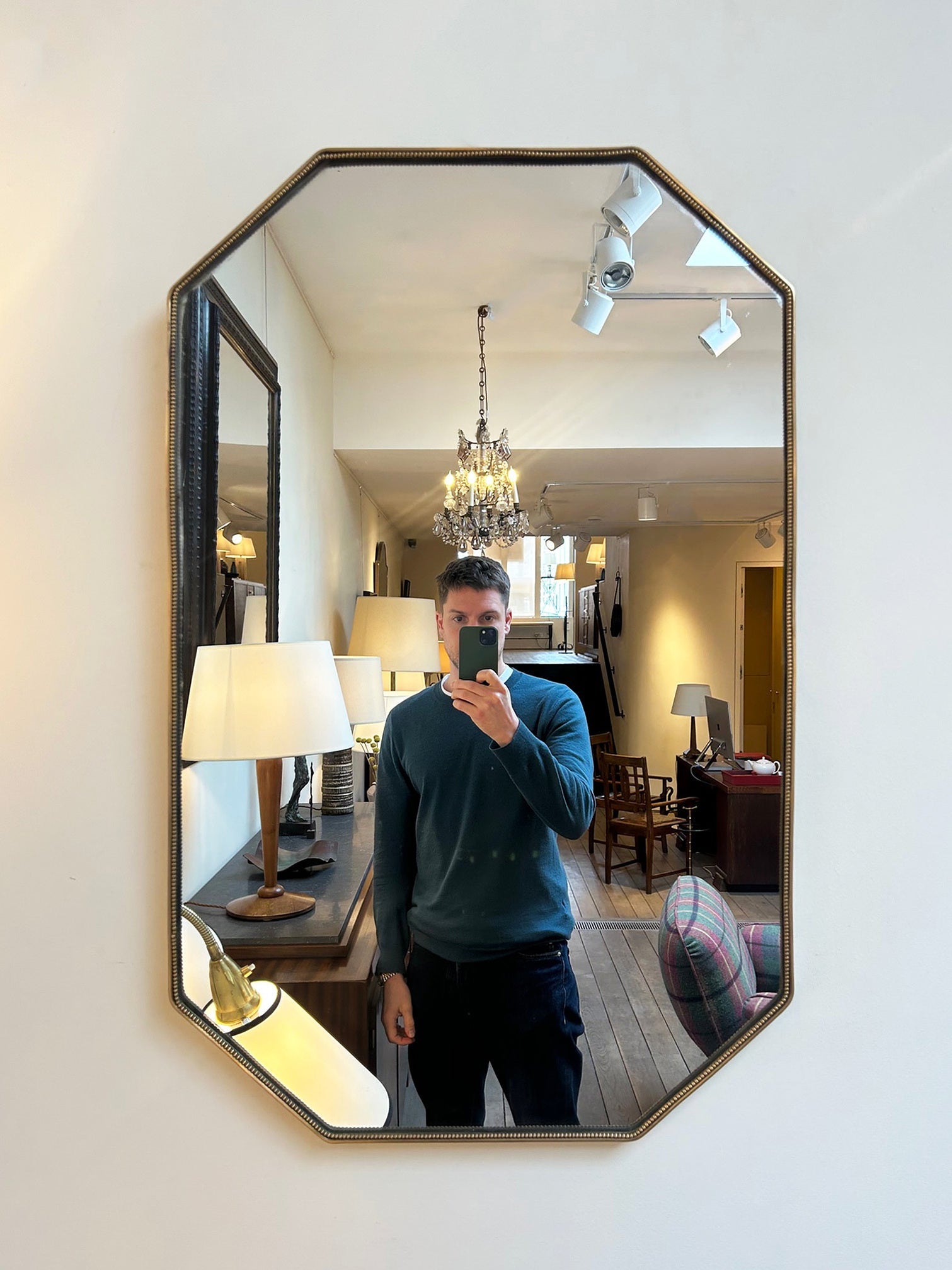 8982- Mid-Century Brass Octagonal Mirror
