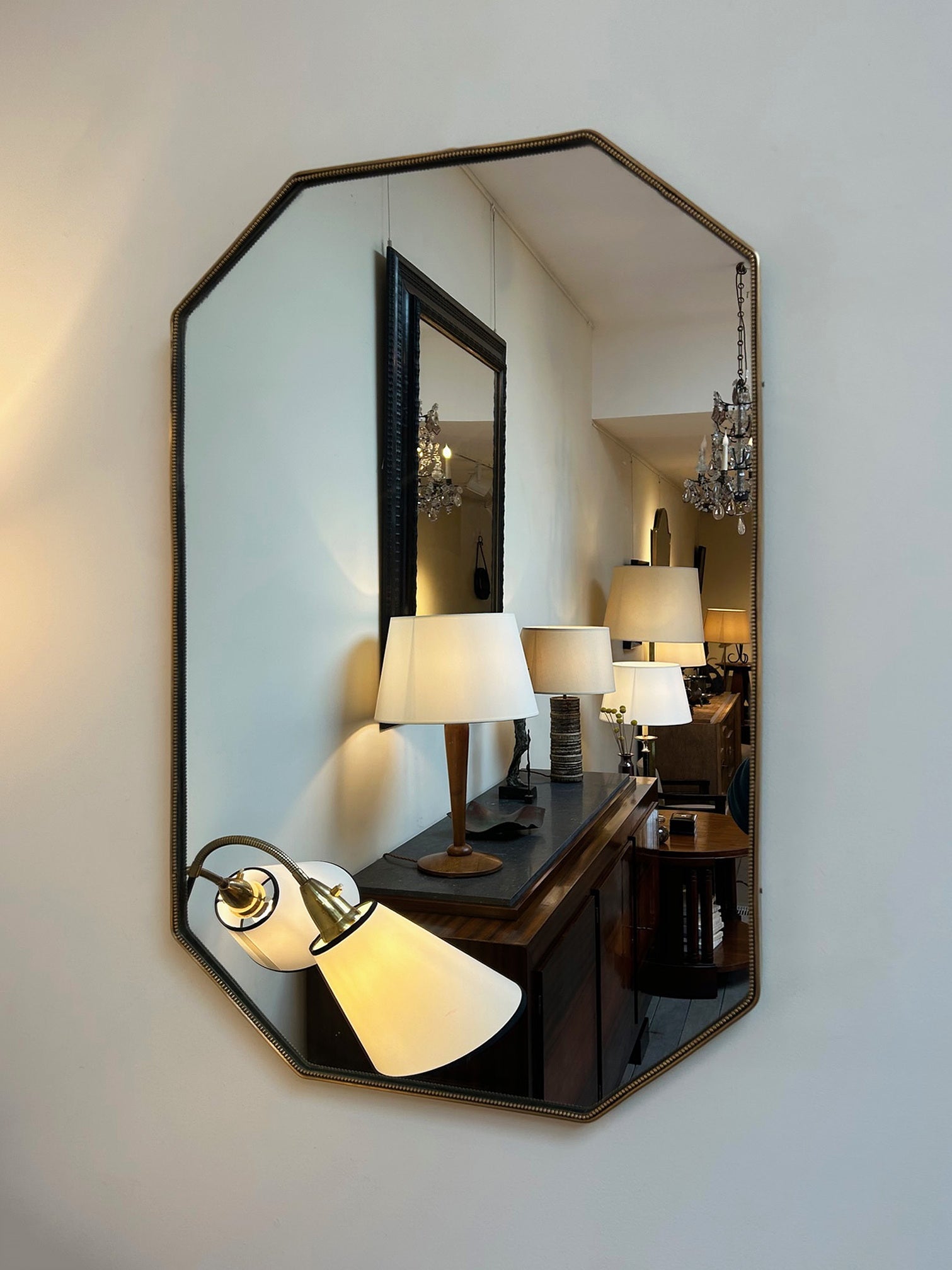 Mid-Century Brass Octagonal Mirror