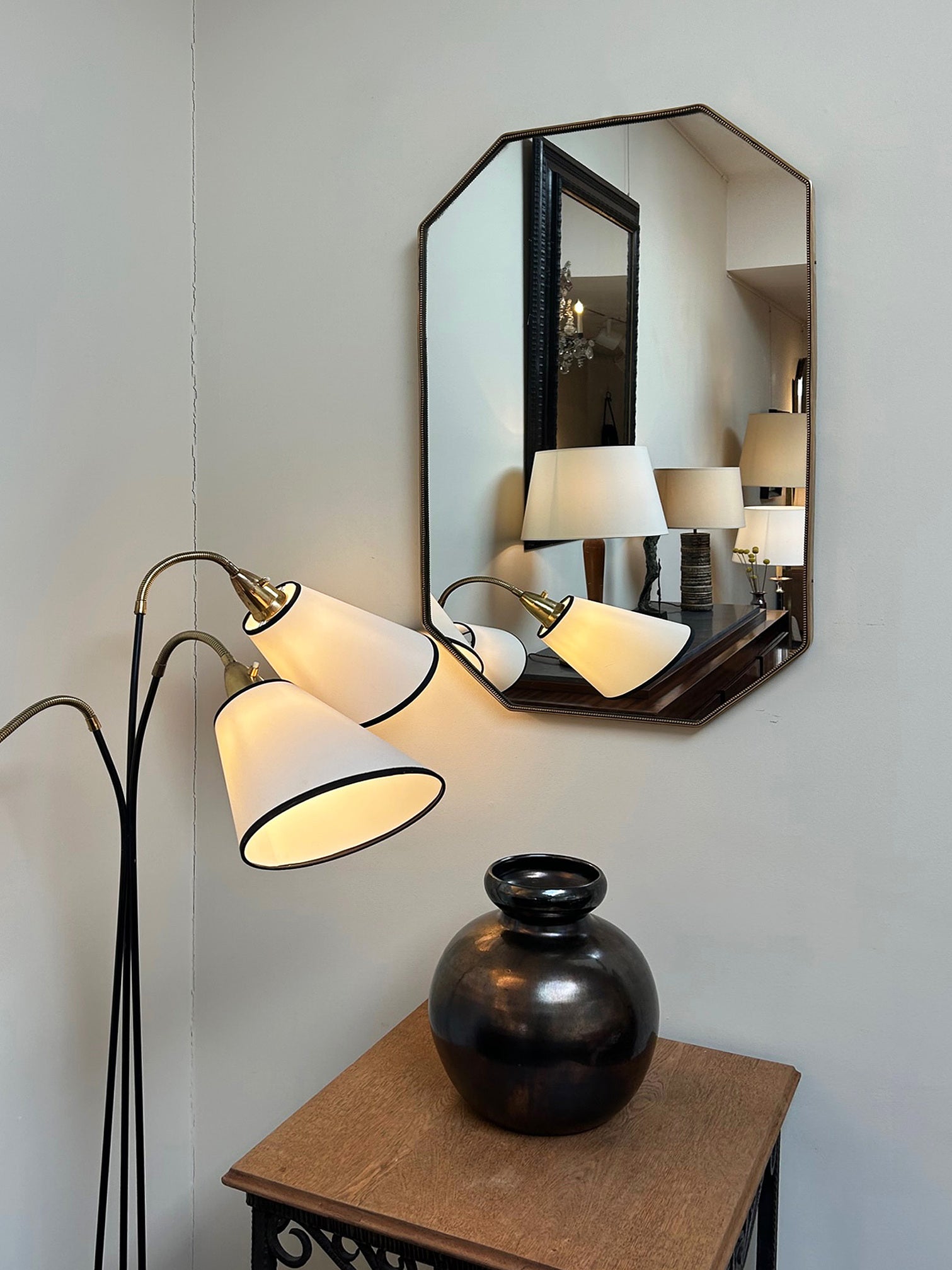 Mid-Century Brass Octagonal Mirror
