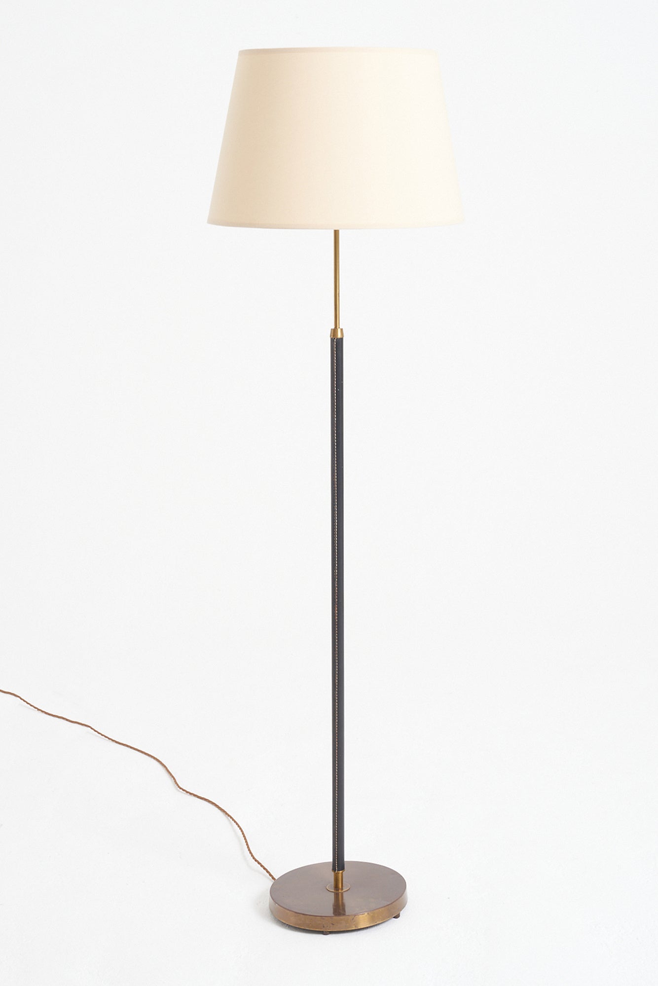 9029- Mid-Century Black Leather Floor Lamp