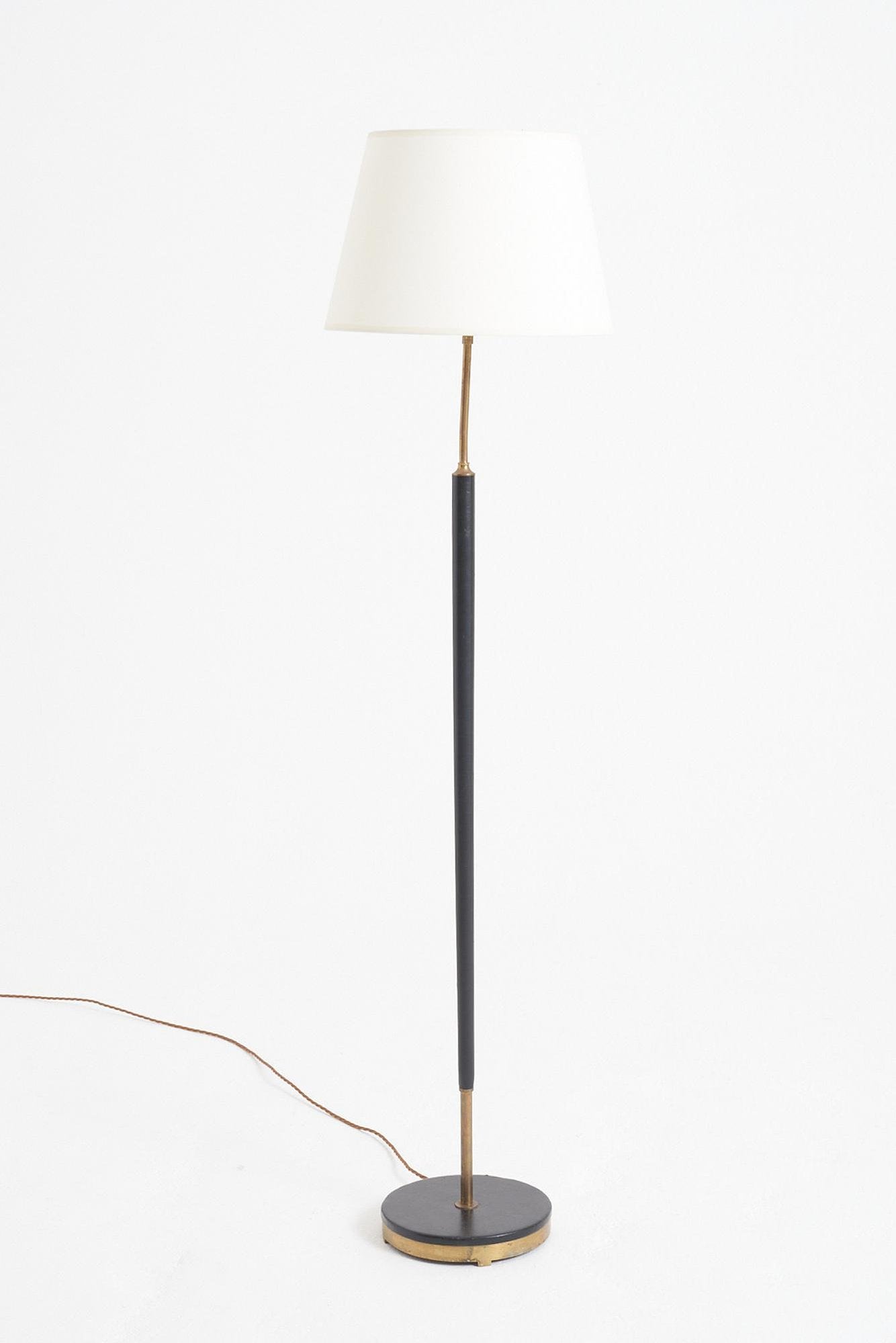 9033- Mid-Century Black Leather Floor Lamp