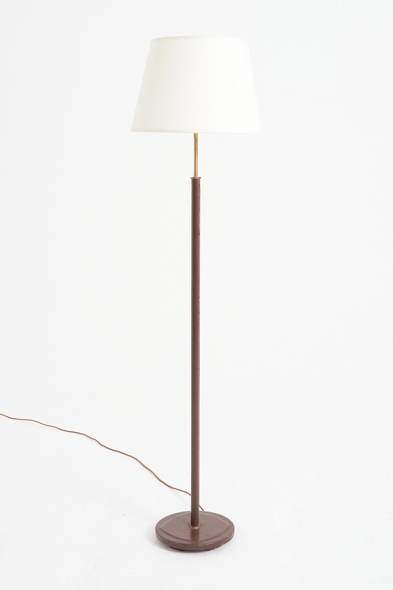 9036- Mid-Century Brown Faux Leather Floor Lamp