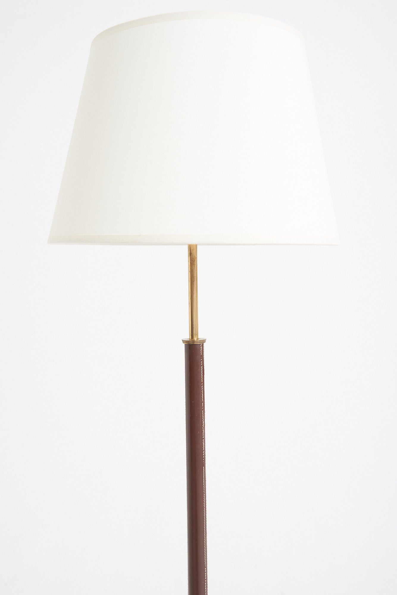 Mid-Century Brown Faux Leather Floor Lamp