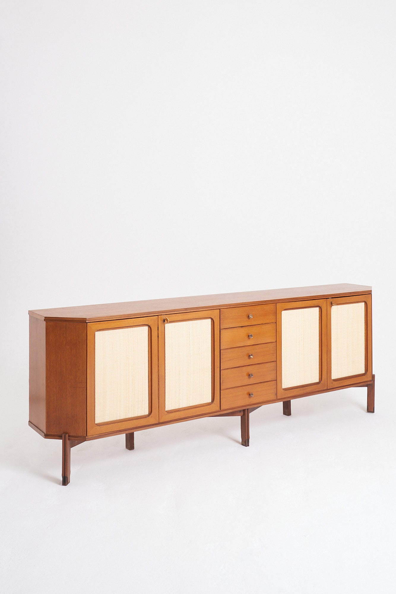 Mid-Century Mahogany and Rattan Sideboard