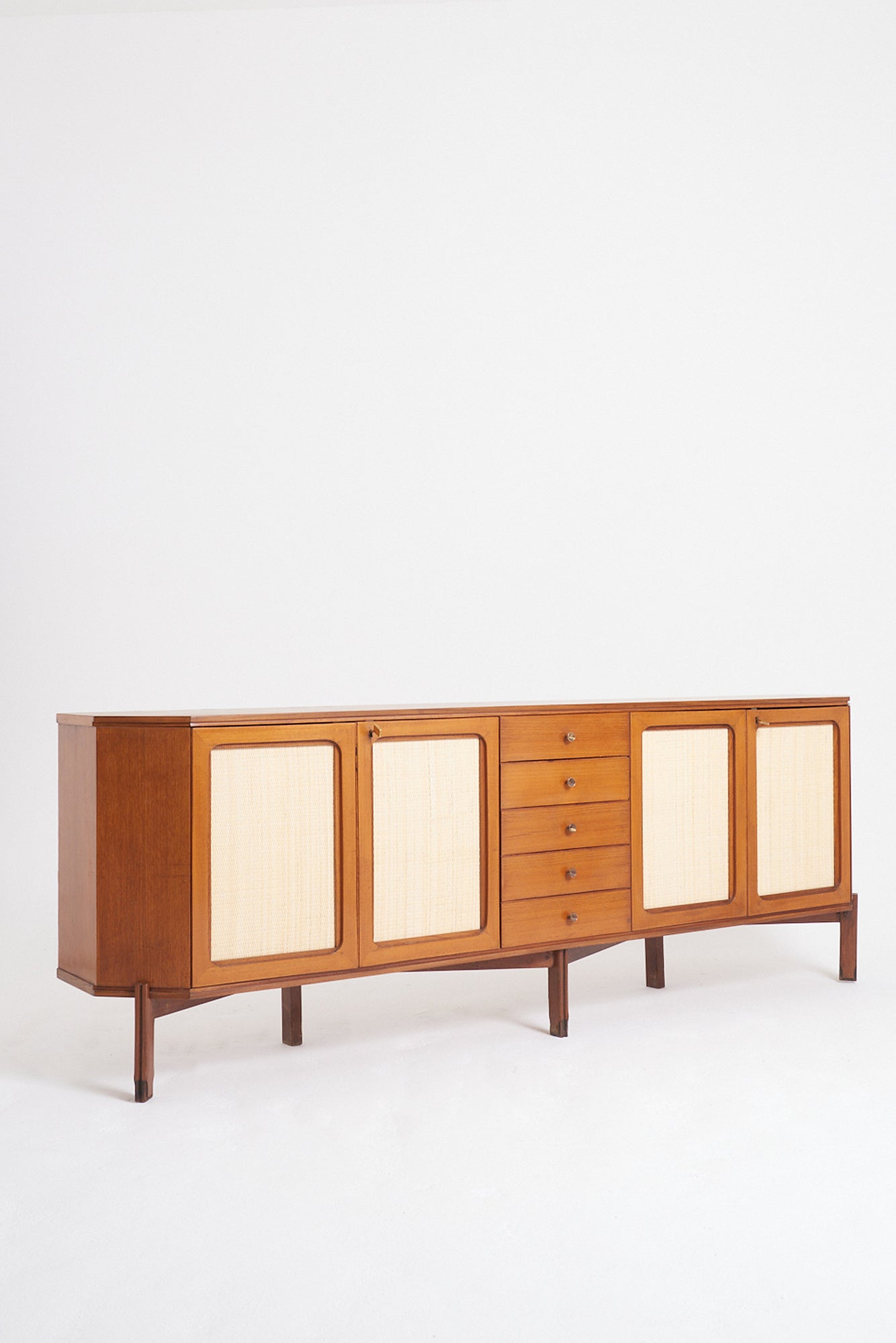Mid-Century Mahogany and Rattan Sideboard