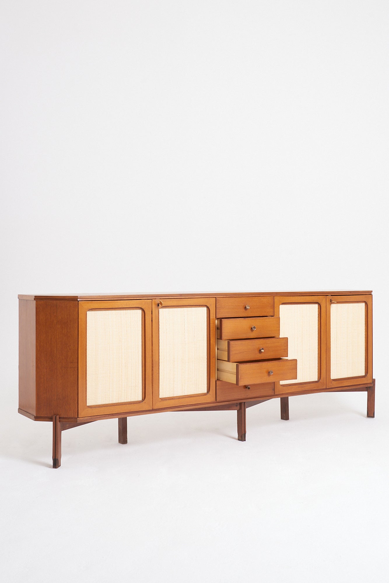 Mid-Century Mahogany and Rattan Sideboard