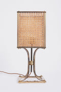 9056- Mid-Century Brass and Rattan Table Lamp