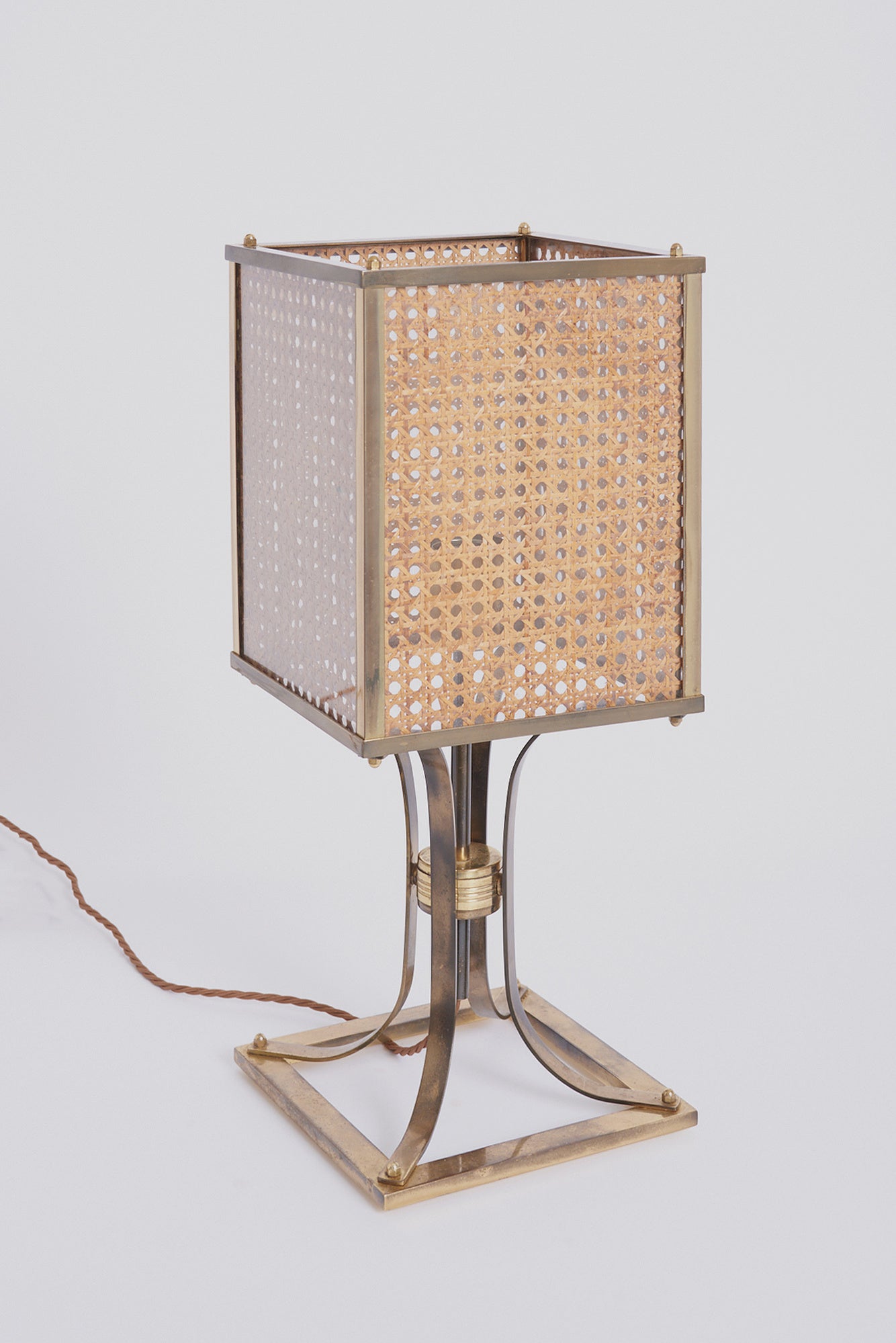 Mid-Century Brass and Rattan Table Lamp