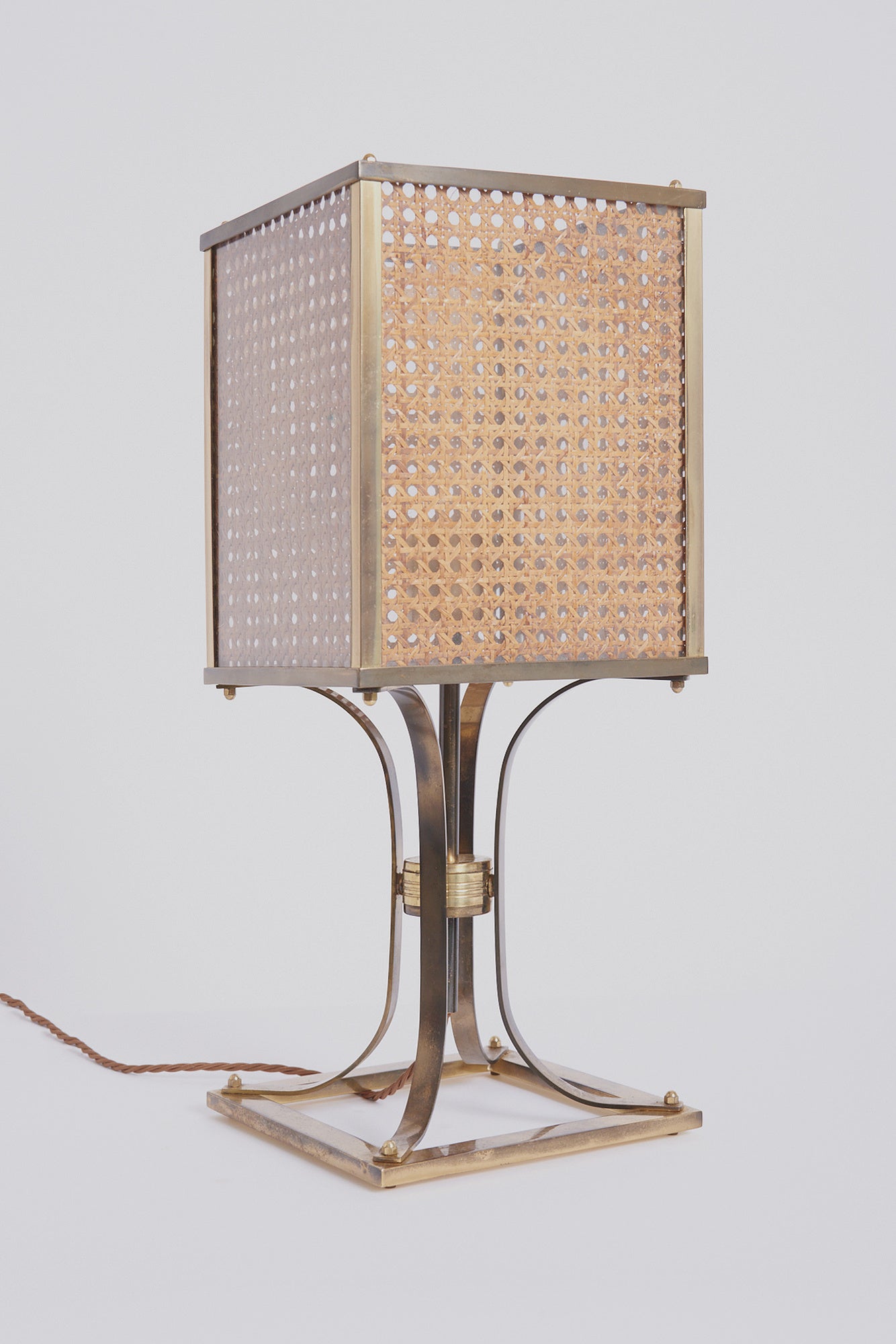 Mid-Century Brass and Rattan Table Lamp