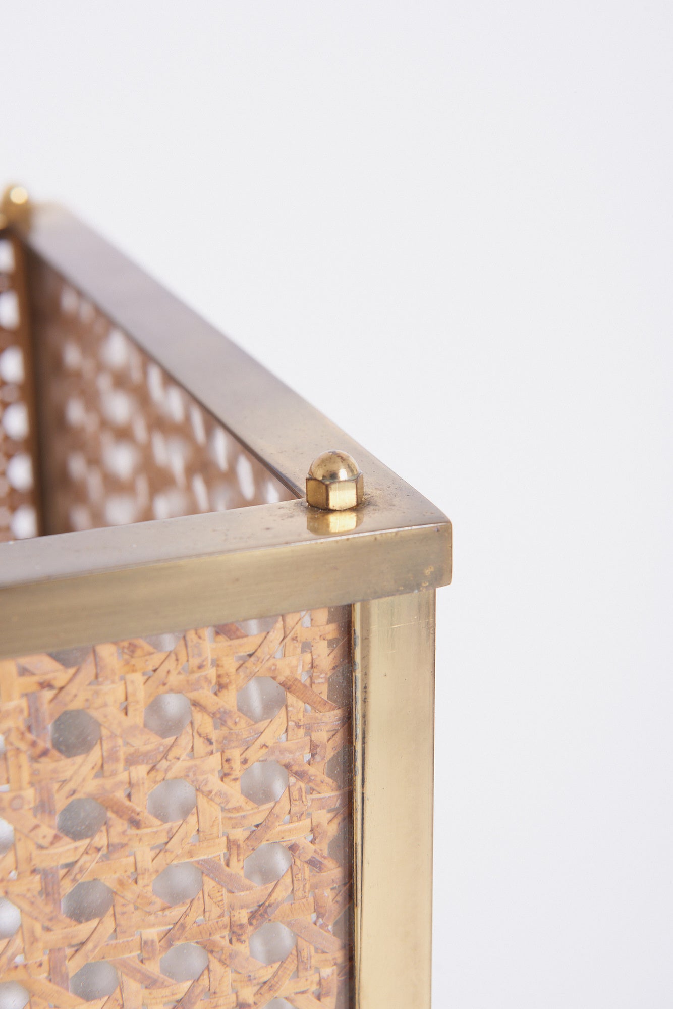 Mid-Century Brass and Rattan Table Lamp