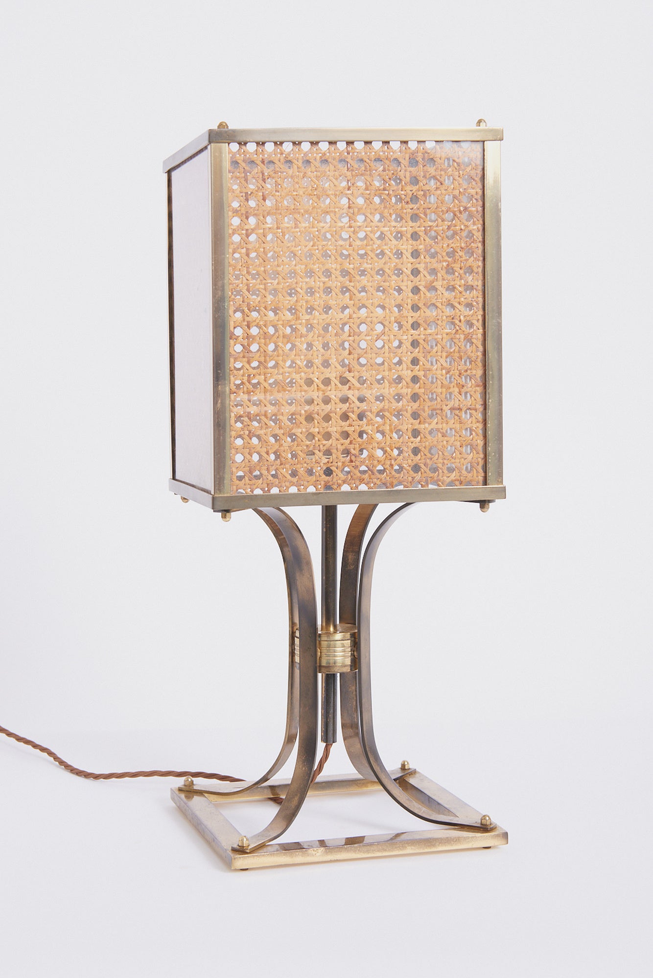 Mid-Century Brass and Rattan Table Lamp