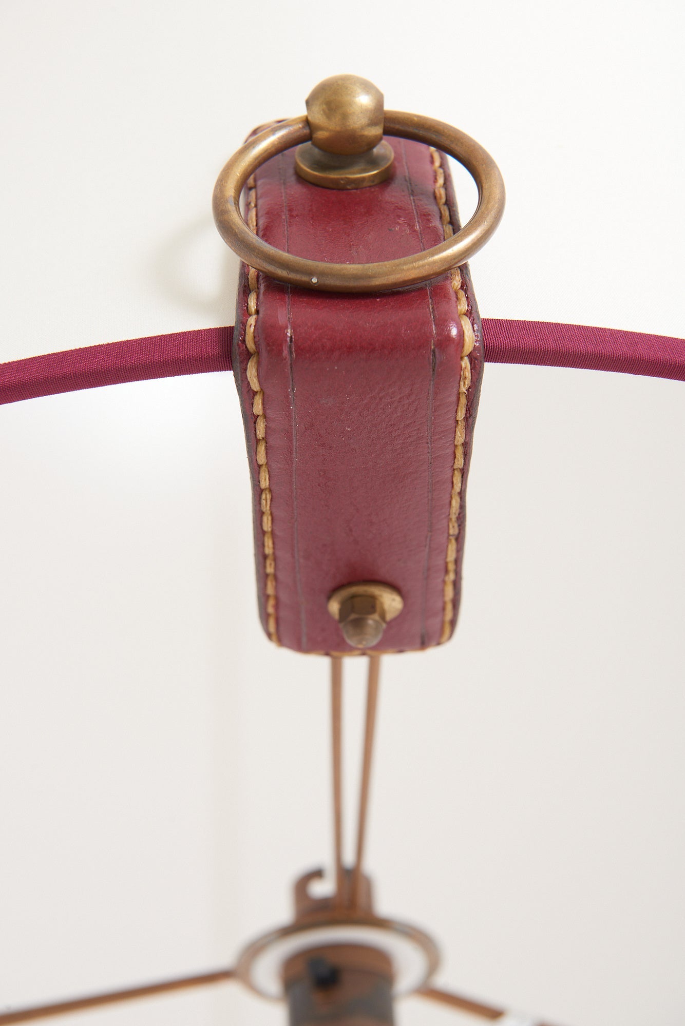 Pair of Red Leather Floor Lamps by Jacques Adnet
