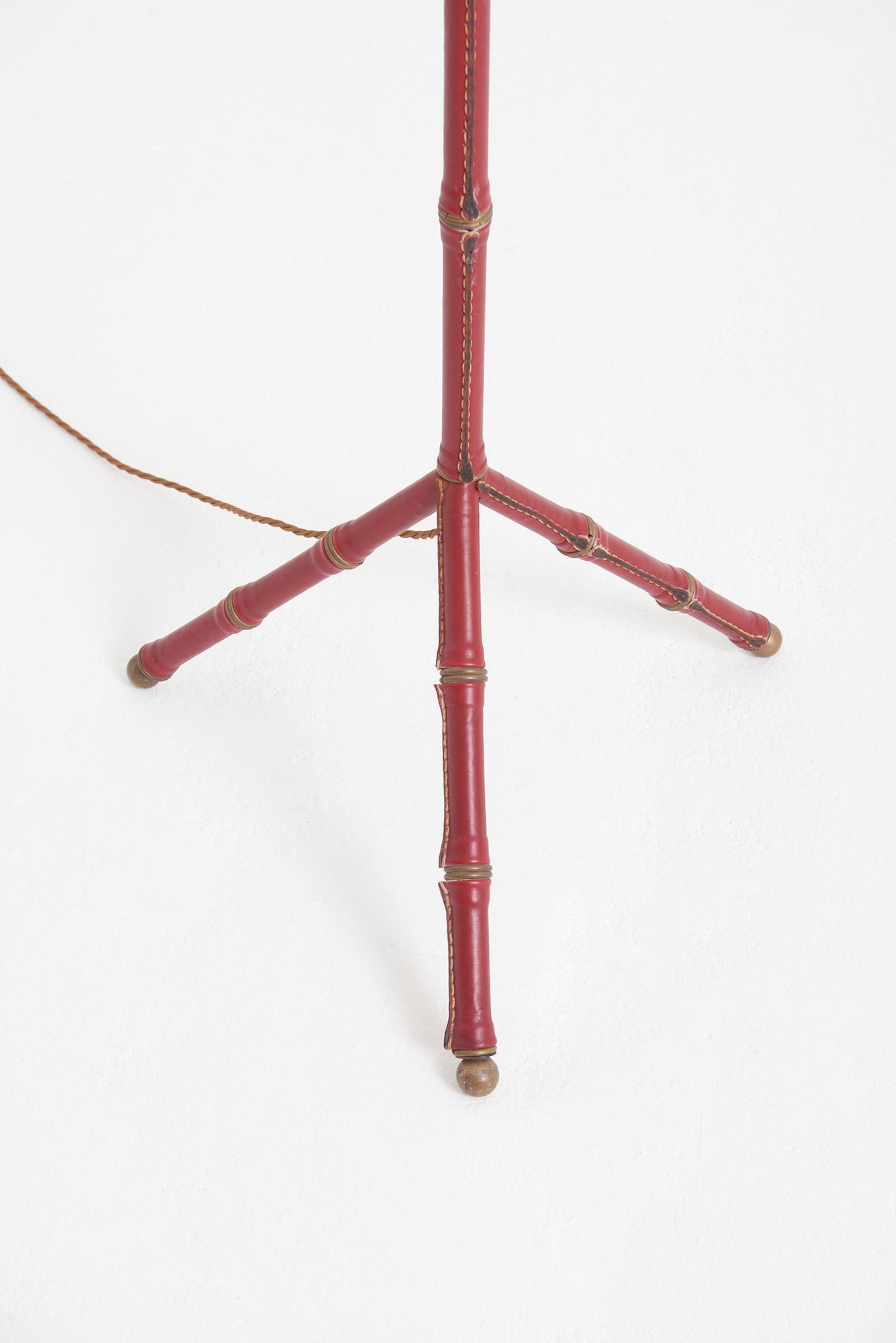 Pair of Red Leather Floor Lamps by Jacques Adnet