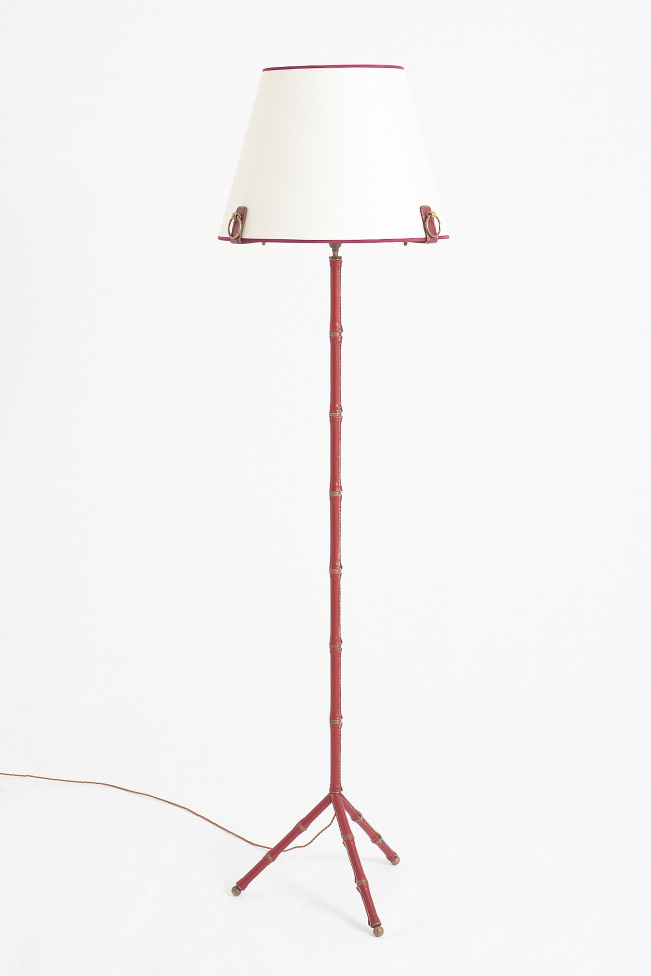 Pair of Red Leather Floor Lamps by Jacques Adnet
