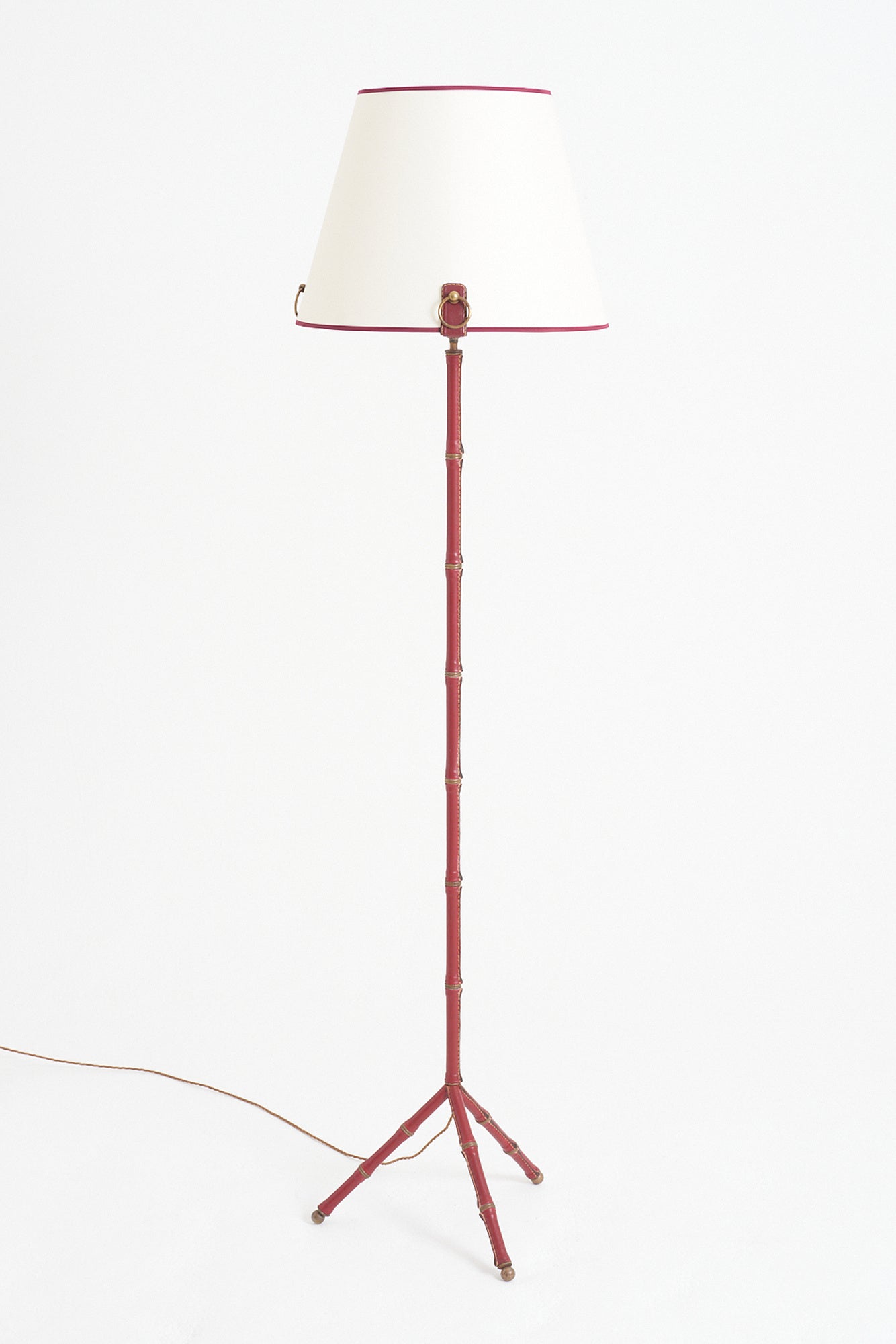 Pair of Red Leather Floor Lamps by Jacques Adnet