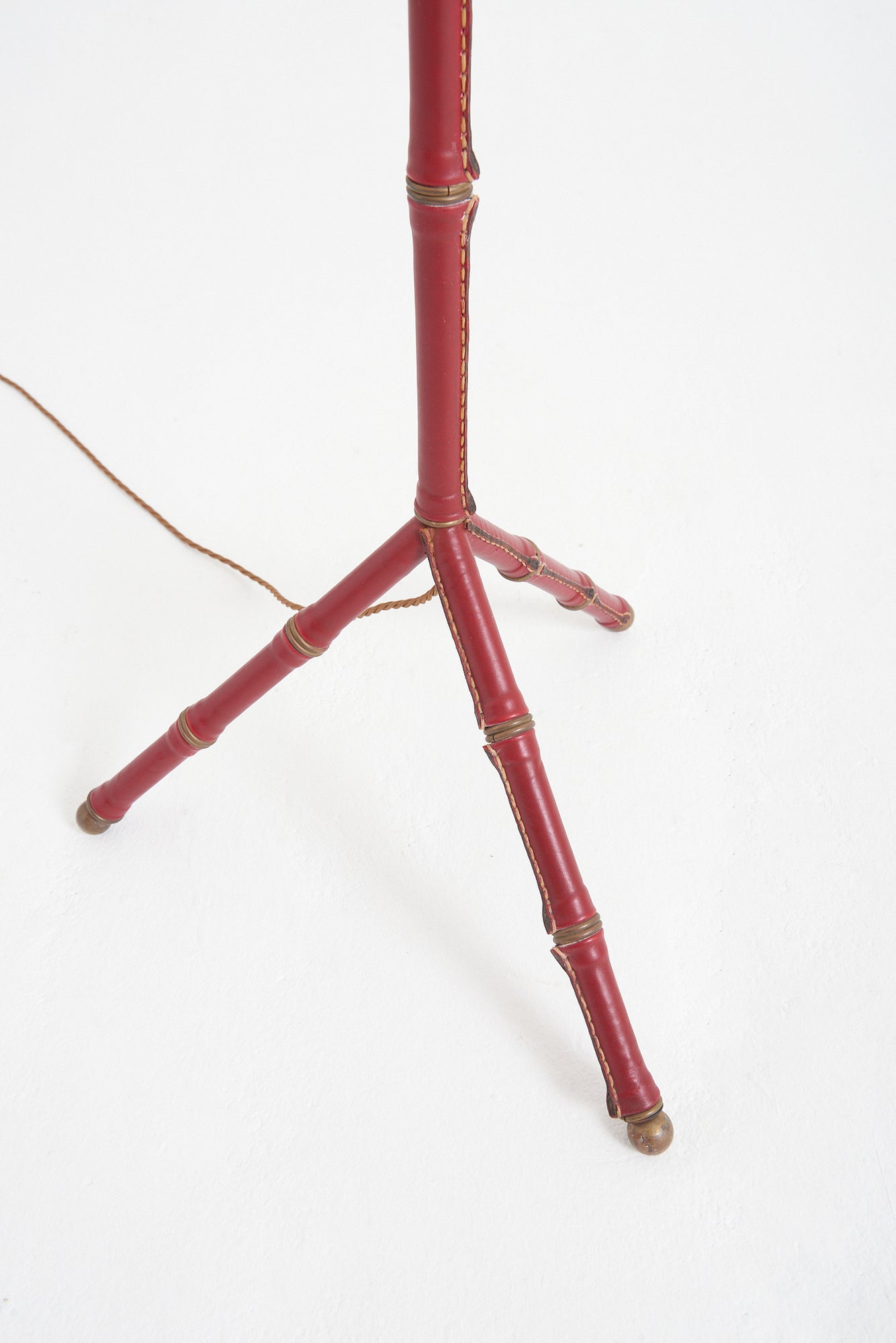 Pair of Red Leather Floor Lamps by Jacques Adnet