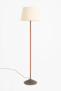 9087- Mid-Century Brown Leather and Brass Floor lamp