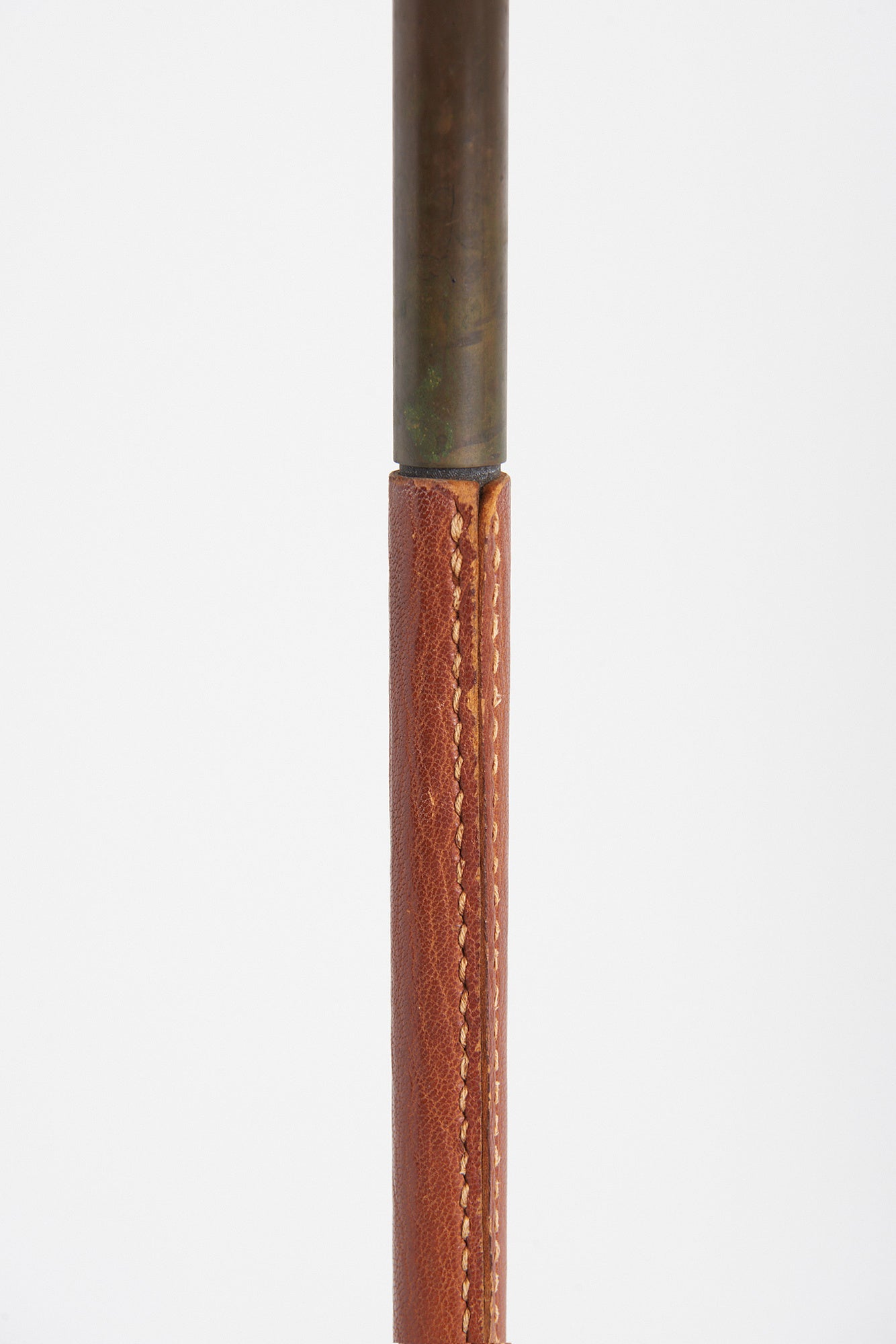 Mid-Century Brown Leather and Brass Floor lamp