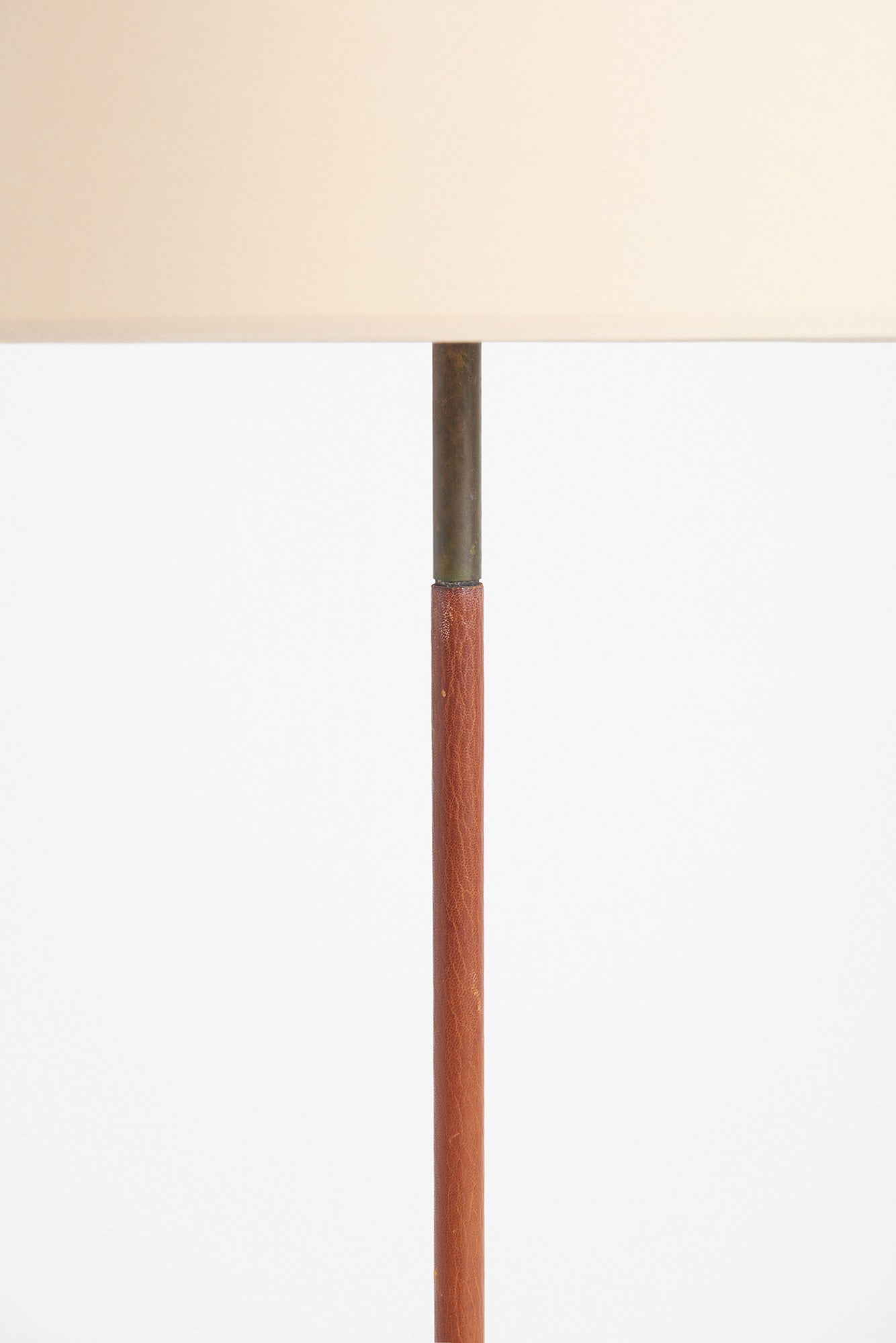 Mid-Century Brown Leather and Brass Floor lamp