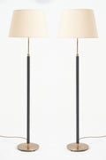 9096- Pair of Mid-Century Black Leather Floor Lamps