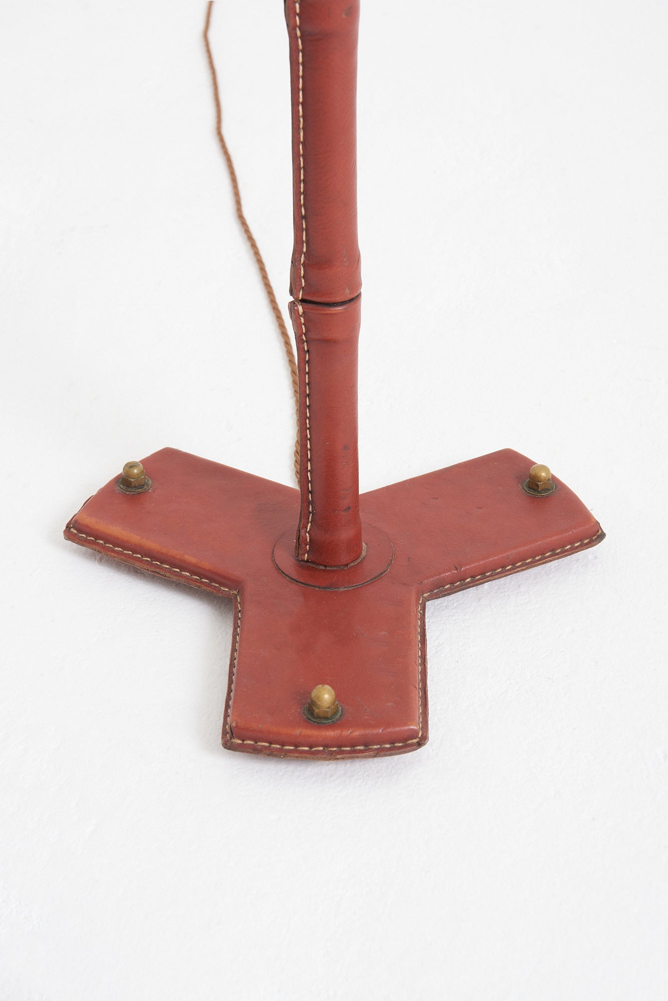Brown Leather Floor Lamp by Jacques Adnet