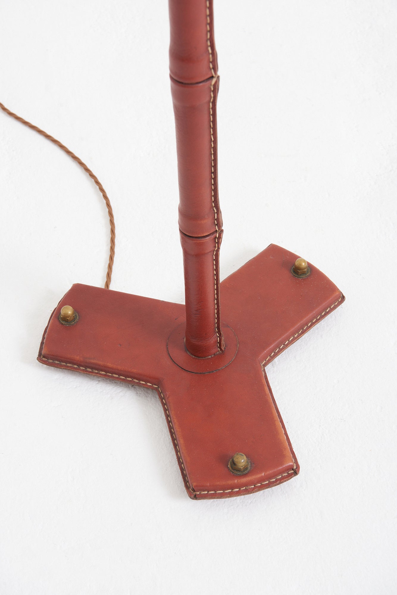 Brown Leather Floor Lamp by Jacques Adnet
