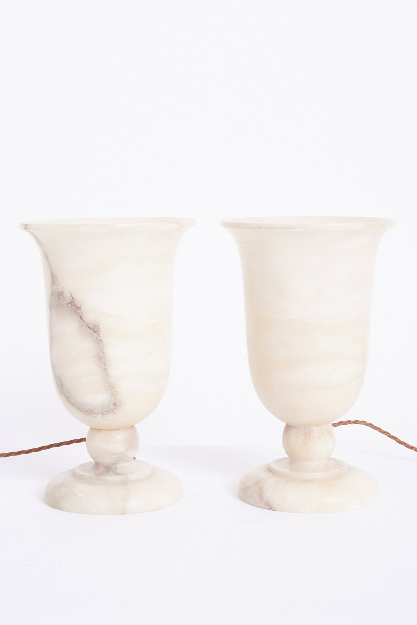 9128- Pair of Art Deco Alabaster Urn Table Lamps