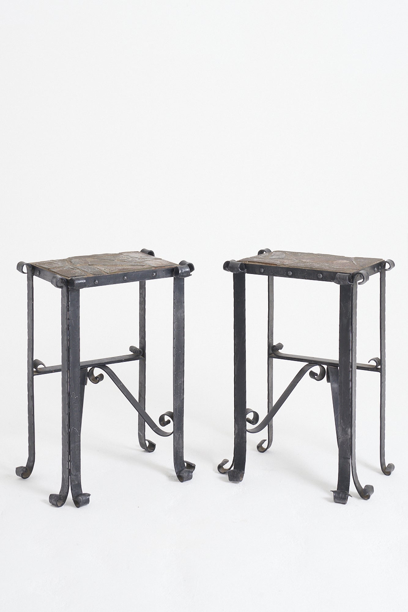 9151- Pair of Wrought Iron Side Tables - Console Tables